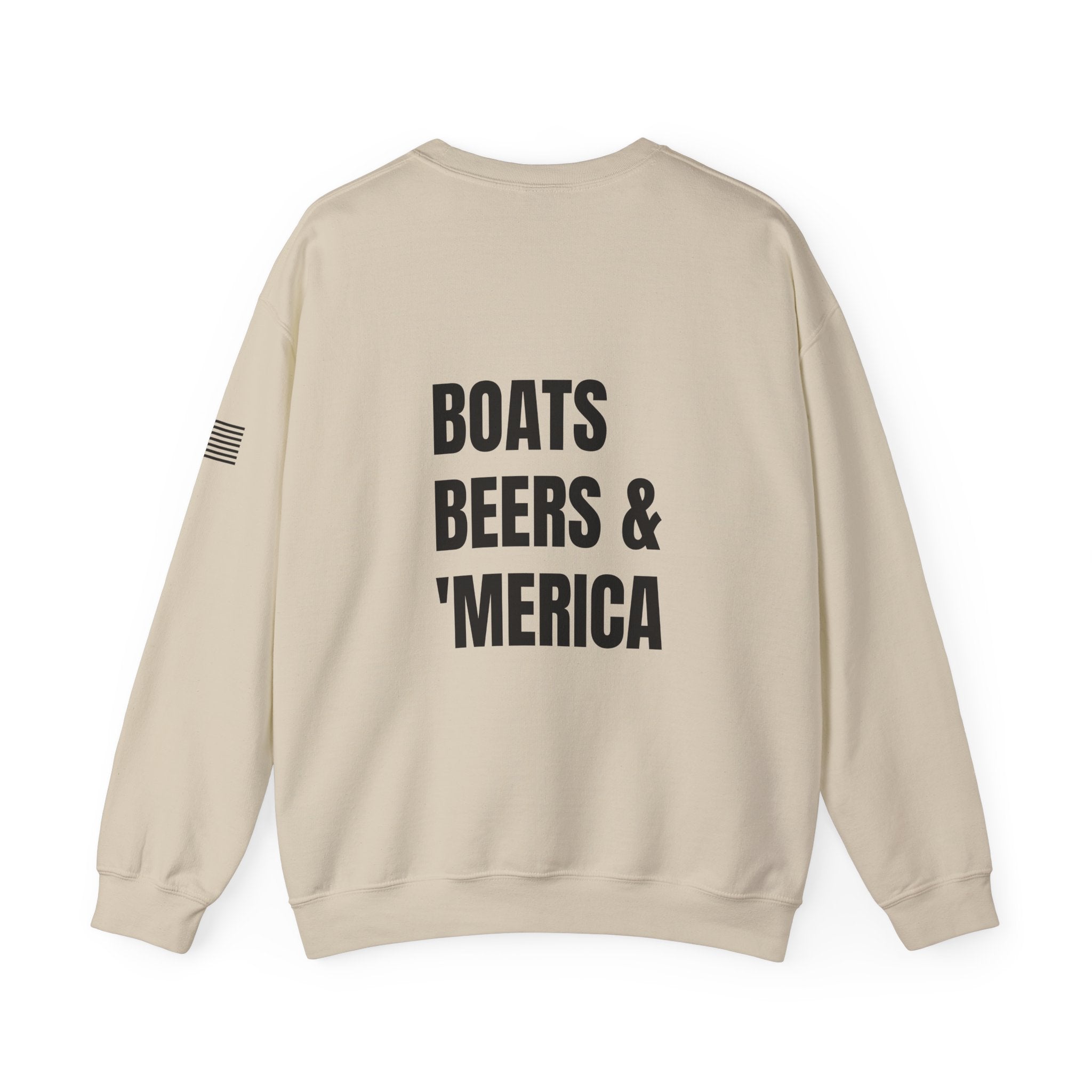 Adult- "'Merica" (Front) "Boats Beers & America" (Back)- Unisex Crewneck Sweatshirt, Fourth of July, Summer Boat Days