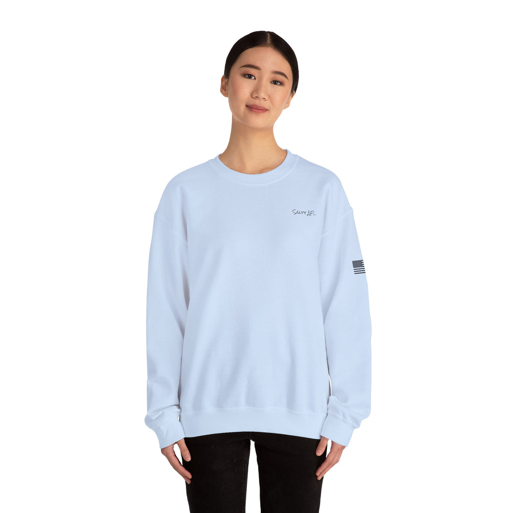 Adult- "Salty AF" (Front) "Old Lyme New Tan" (Back)- with Flag -Unisex Crewneck