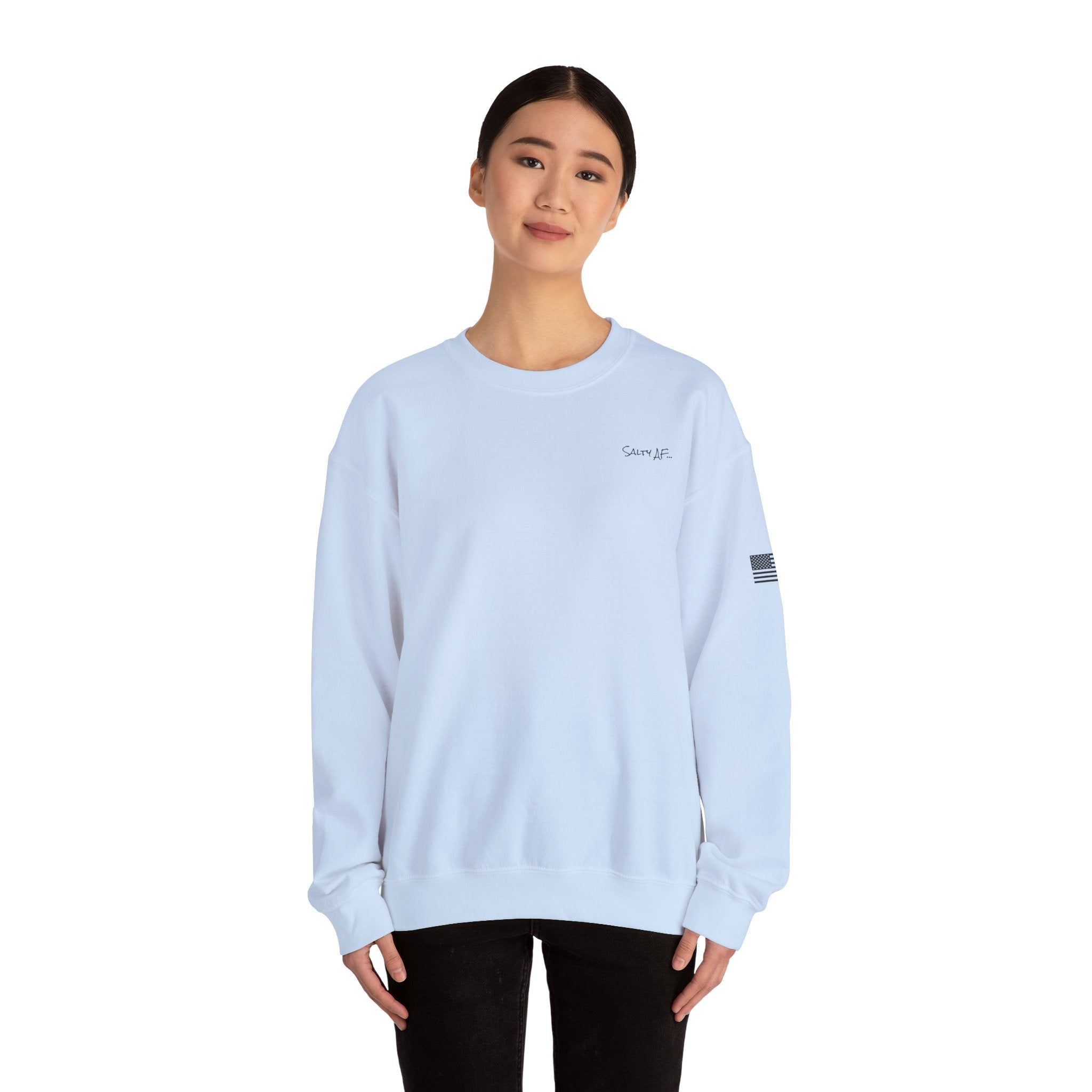 Adult- "Salty AF" (Front) "Old Lyme New Tan" (Back)- with Flag -Unisex Crewneck
