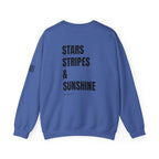 Adult- 'Merica (Front) Stars, Stripes & Sunshine (Back)- Unisex Crewneck Sweatshirt, Fourth of July, Summer Fun, Boat Days