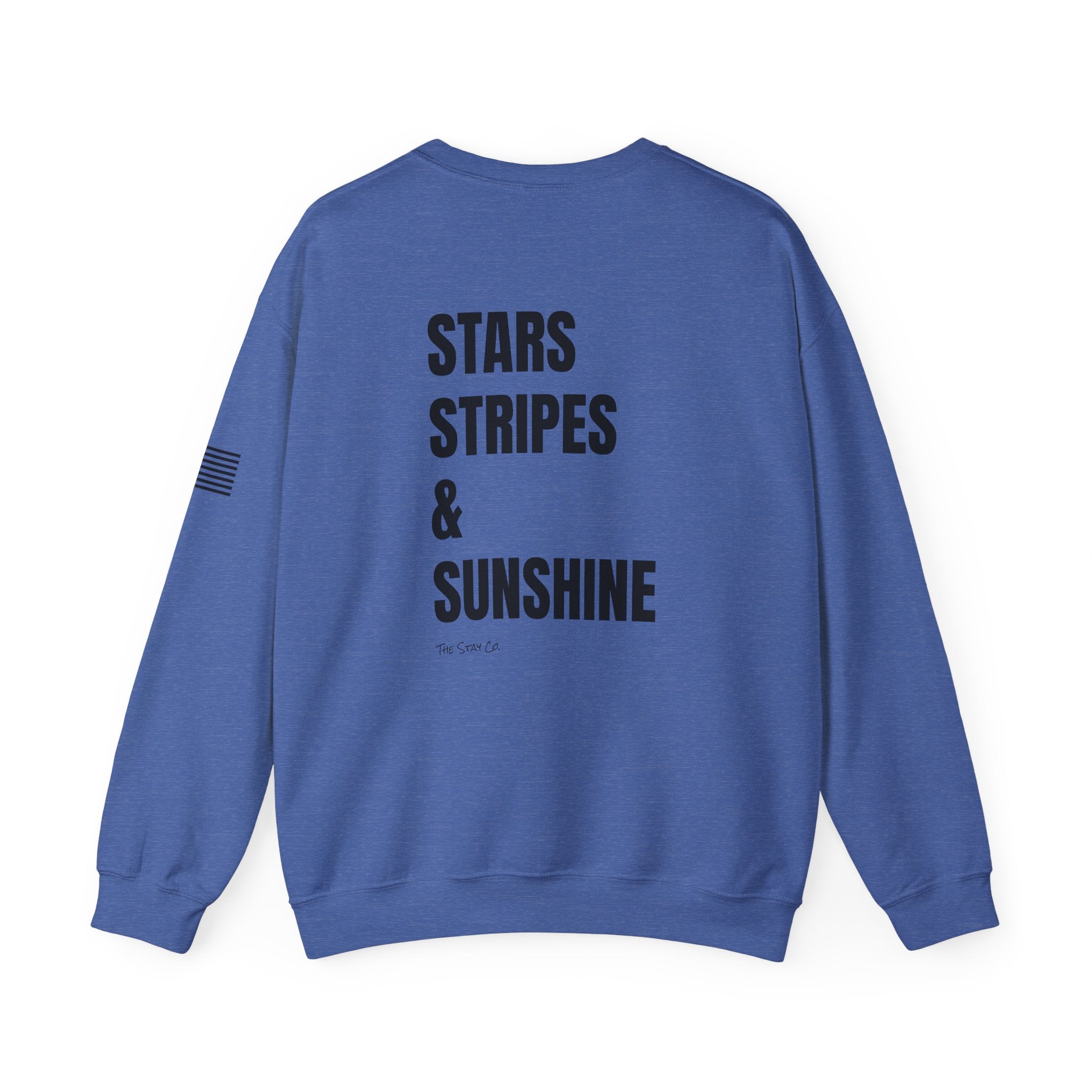 Adult- 'Merica (Front) Stars, Stripes & Sunshine (Back)- Unisex Crewneck Sweatshirt, Fourth of July, Summer Fun, Boat Days