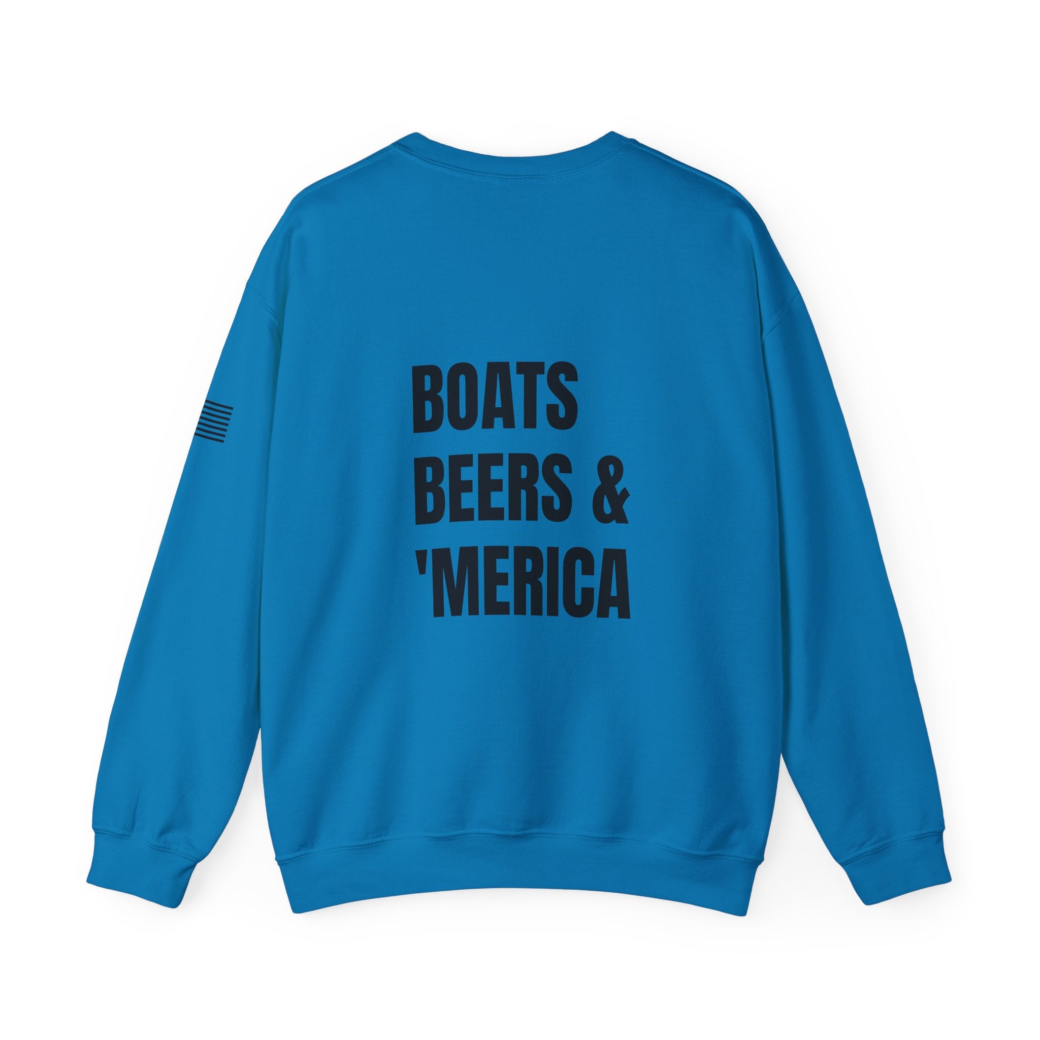 Adult- "'Merica" (Front) "Boats Beers & America" (Back)- Unisex Crewneck Sweatshirt, Fourth of July, Summer Boat Days