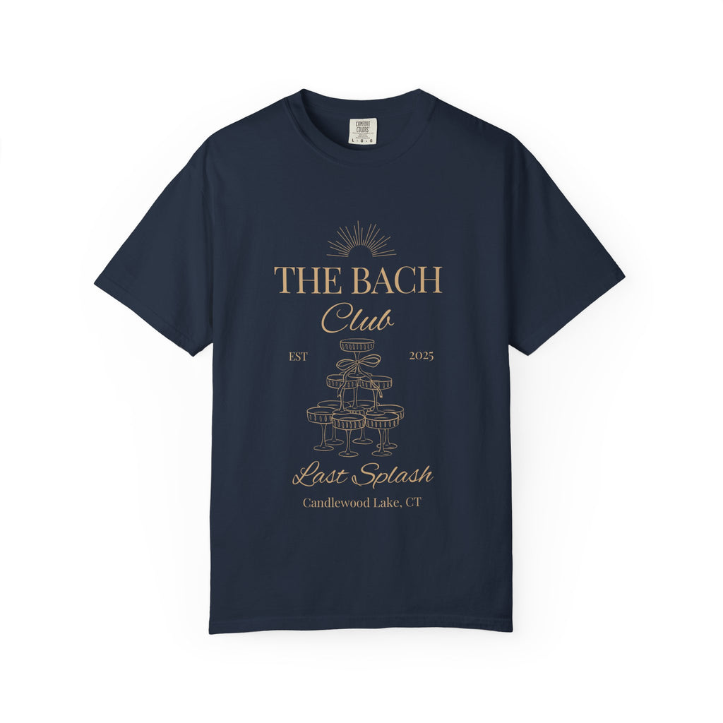 Matching "The Bach Club-Last Splash- Candlewood Lake" -In Beige Writing- Choose a Color Shirt- Perfect for Bachelorette and Wedding Parties- Unisex Vacation Top, Sailor Humor Apparel