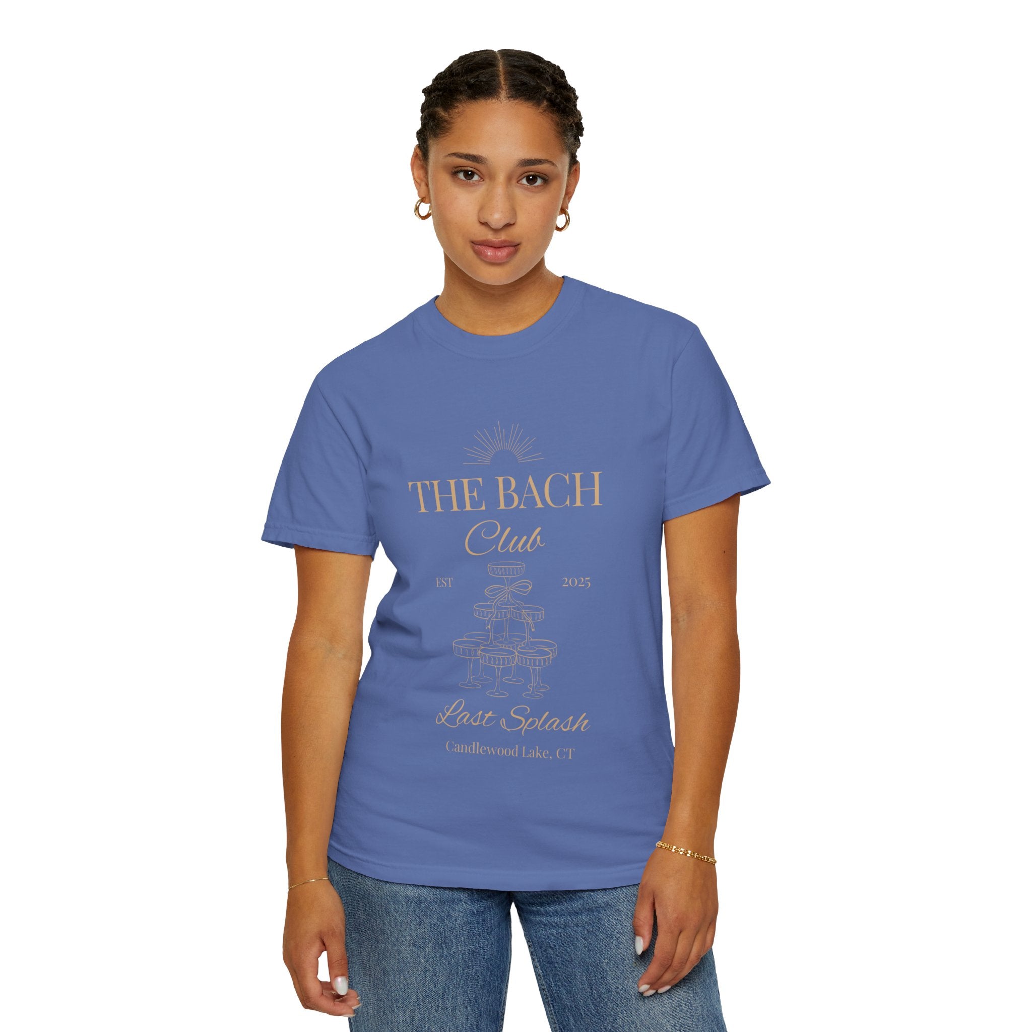Matching "The Bach Club-Last Splash- Candlewood Lake" -In Beige Writing- Choose a Color Shirt- Perfect for Bachelorette and Wedding Parties- Unisex Vacation Top, Sailor Humor Apparel