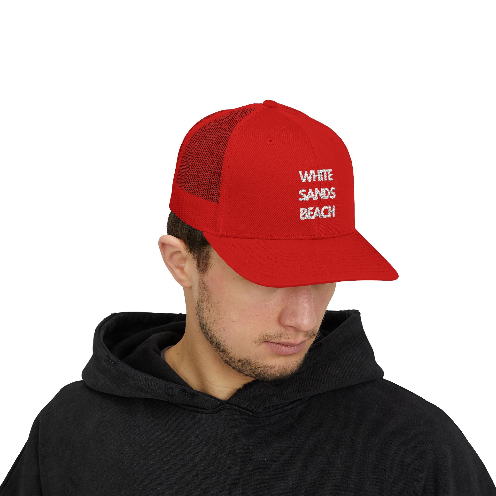 "White Sands Beach" - Snapback Trucker Cap - Perfect for Summer, Vacation, or Outdoor Events, Casual Style, Unisex Accessories, Gift Idea