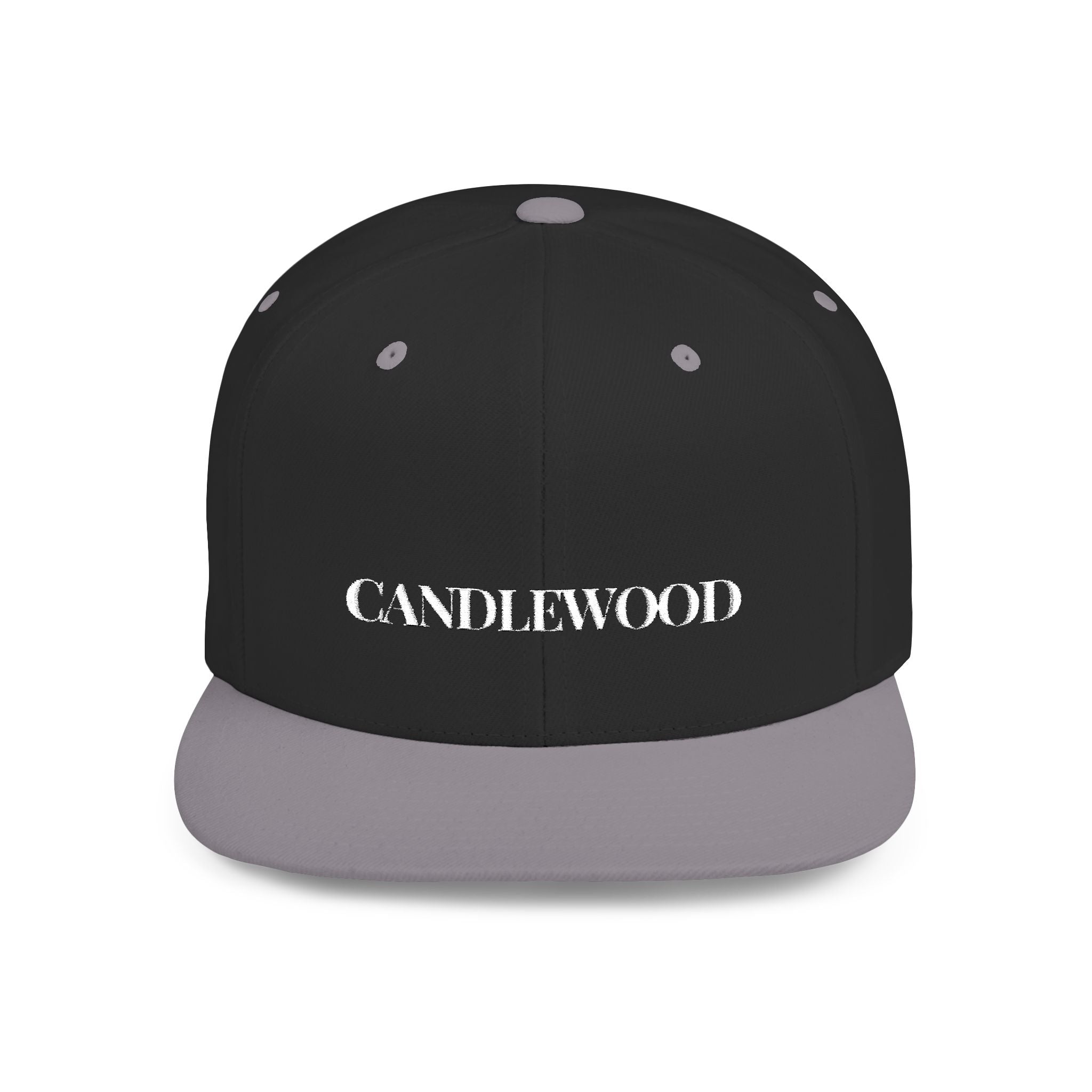 Embroidered Snackback Cap-"Candlewood"- In White Writing-Casual Hat, Outdoor Apparel, Summer Fashion, Gift for Him/Her, Festival Accessory