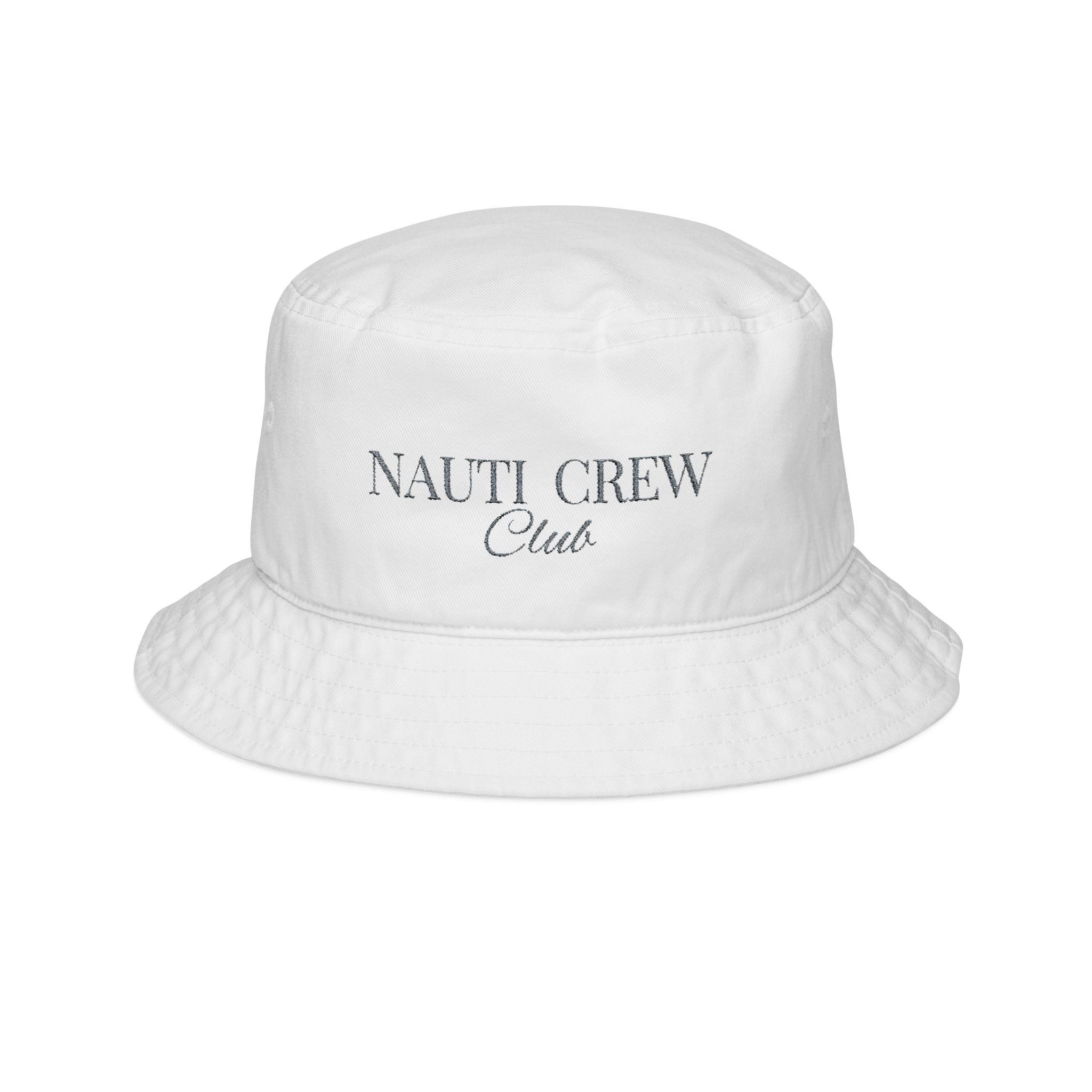 Bucket Hat " Nauti Crew Club"- In Beige Writing- Embroidered Summer Hat, Bridal Party Accessories, Beachwear, Gift for Bridesmaids, Lake Vacation Gear