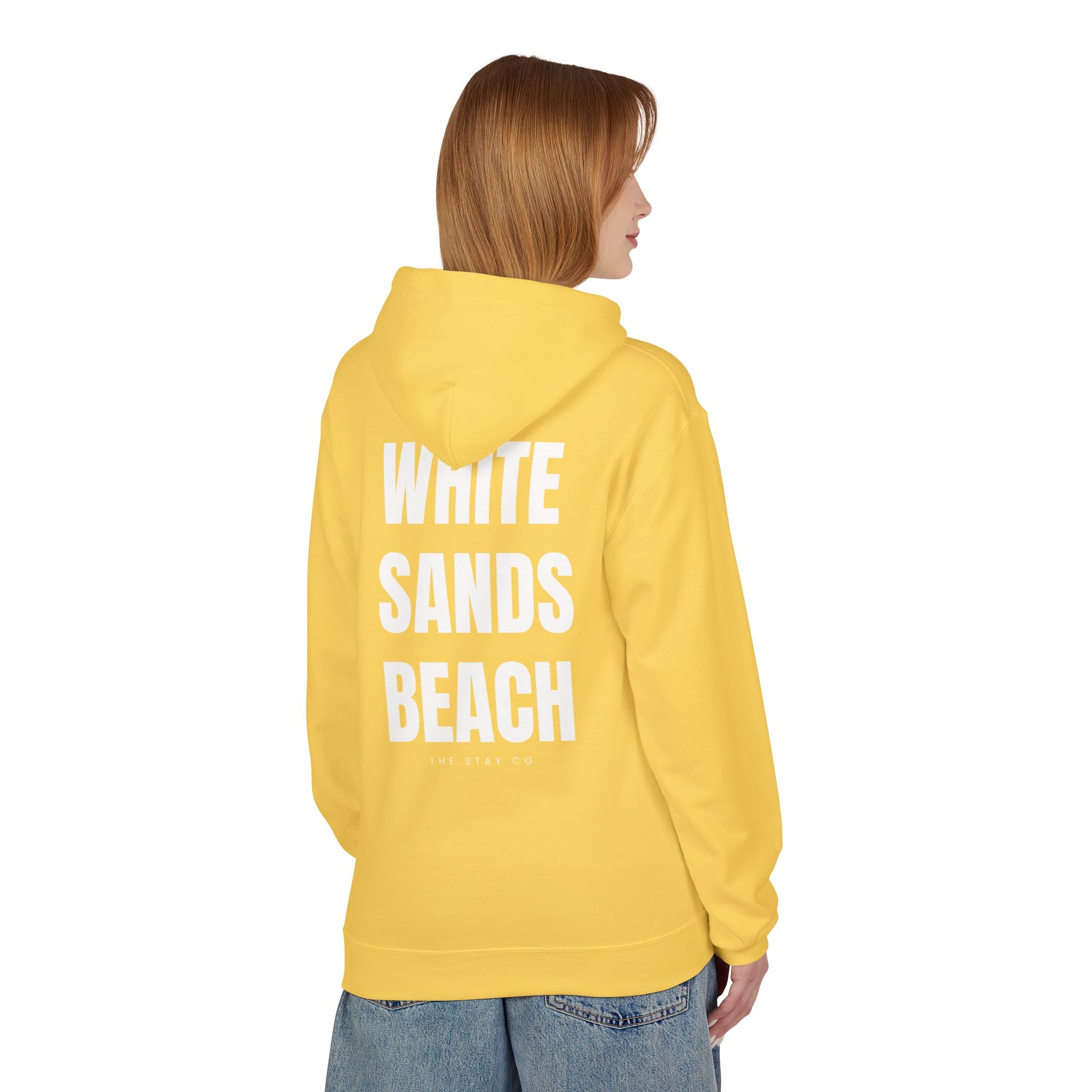 Adult- "Out Of Office" (Front) "White Sands Beach" (Back) - White Writing Hoodie