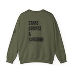Adult- 'Merica (Front) Stars, Stripes & Sunshine (Back)- Unisex Crewneck Sweatshirt, Fourth of July, Summer Fun, Boat Days