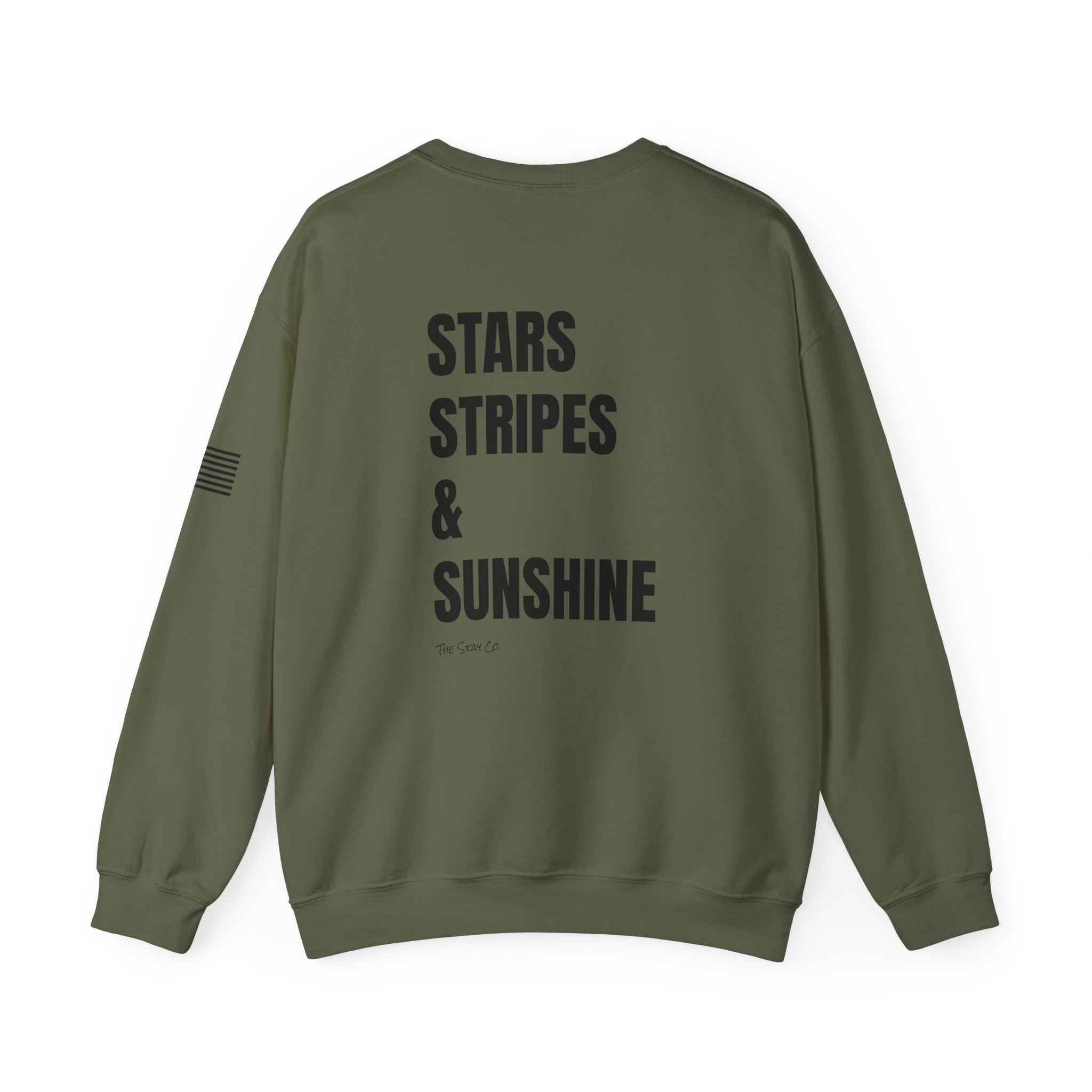Adult- 'Merica (Front) Stars, Stripes & Sunshine (Back)- Unisex Crewneck Sweatshirt, Fourth of July, Summer Fun, Boat Days