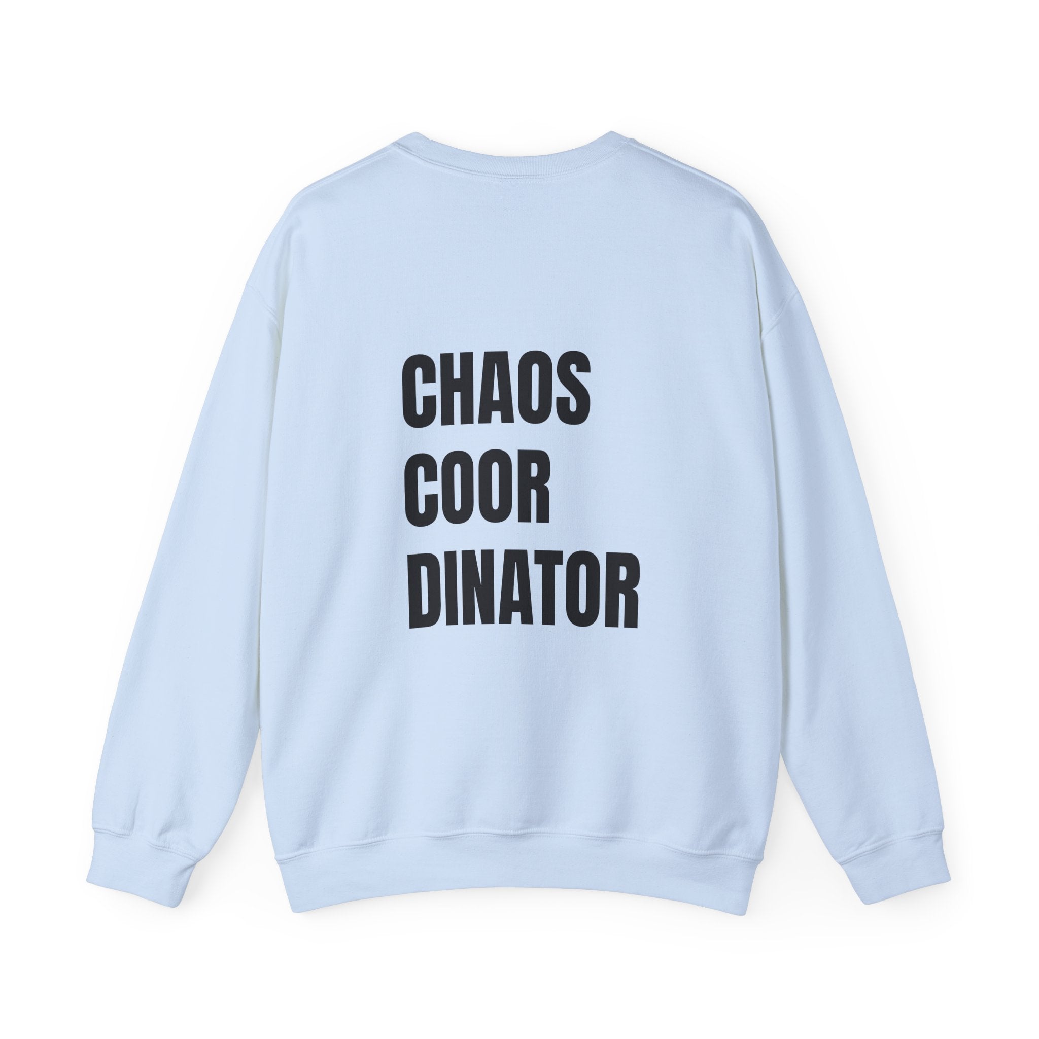 Adult- Teacher Crew Neck "Fueled by Caffeine" (Front) - "Chaos Coordinator"- (Back) Crewneck Sweatshirt, Cozy Fall Apparel, Unisex Gift, Casual Style, September Vibes, Seasonal Fashion