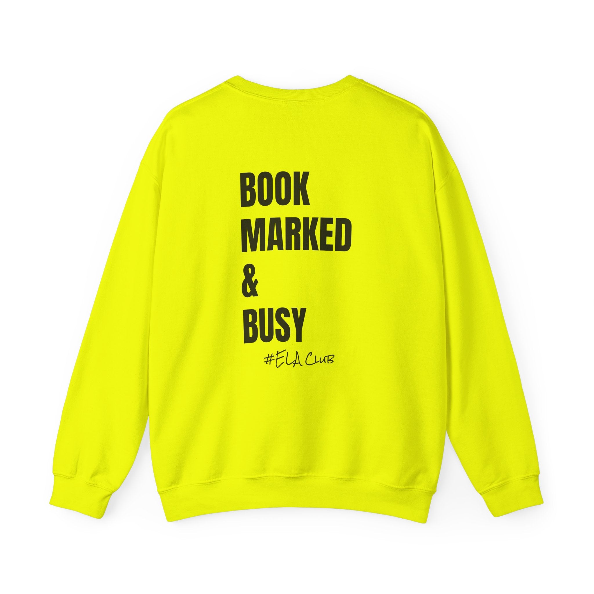 Adult-ELA Teacher Crew Neck " Grammer Guru" (Front)  "Bookmarked & Busy #ELA Club" (Back) -Crewneck Sweatshirt, Cozy Fall Apparel, Unisex Gift, Casual Style, September Vibes, Seasonal Fashion