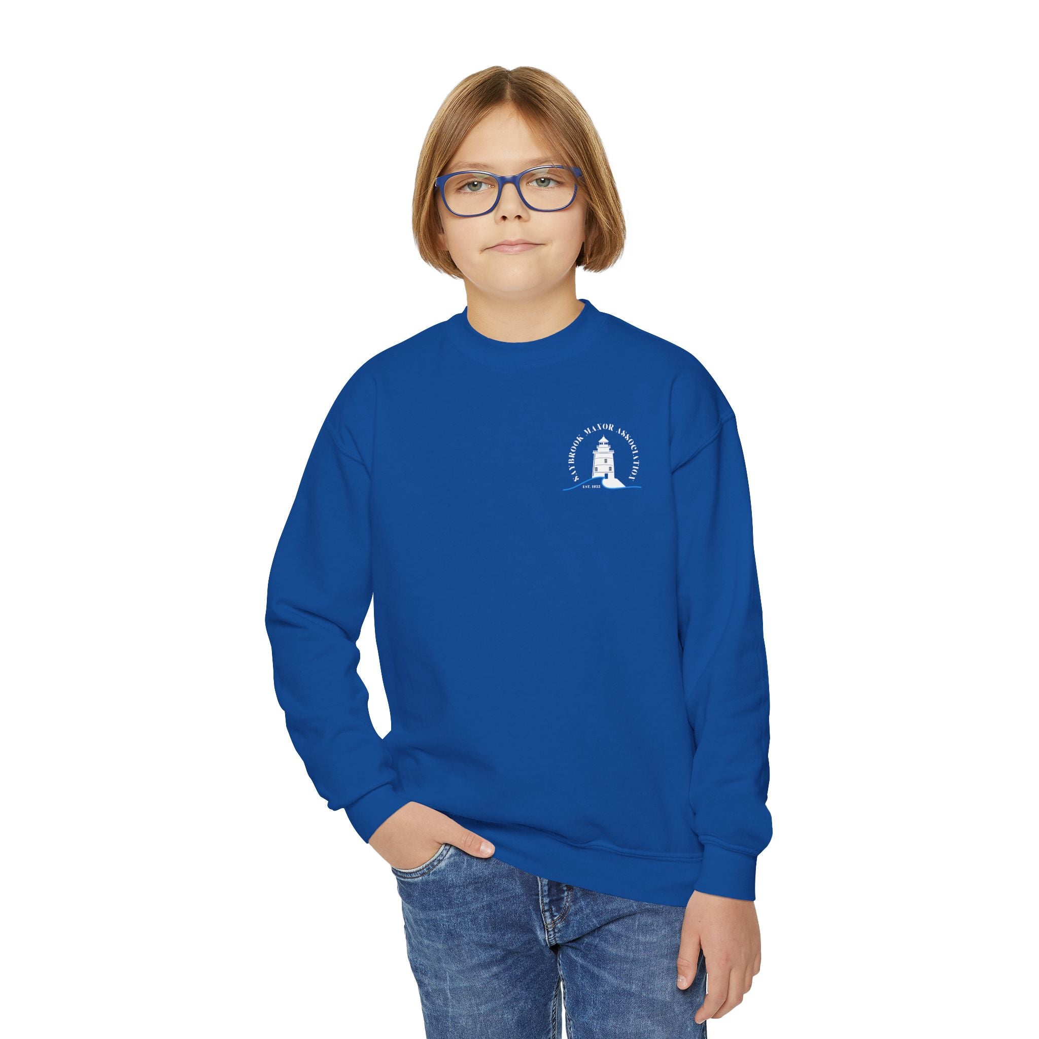 Youth-(XS-XL) Old Saybrook Crewneck With Association Logo On Front- White Writing