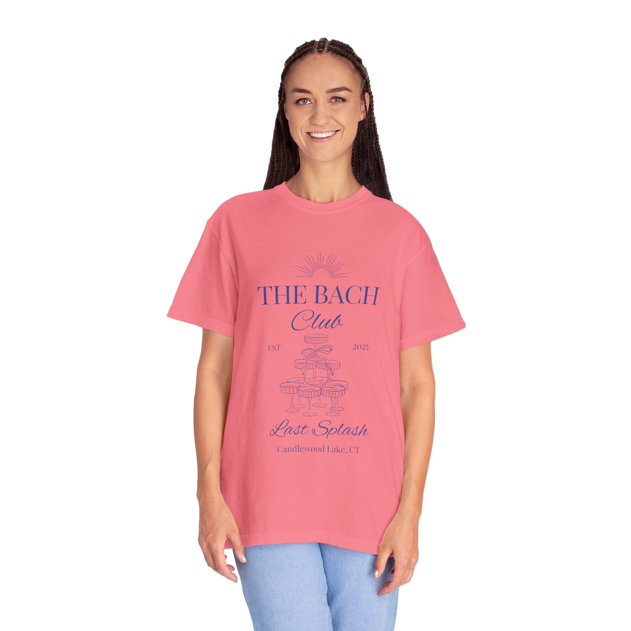 Matching "The Bach Club -Last Splash- Candlewood Lake" -T-Shirt in Blue Writing-Choose a Color-  Perfect for Bachelorette and Wedding Parties- Unisex Vacation Top, Sailor Humor Apparel