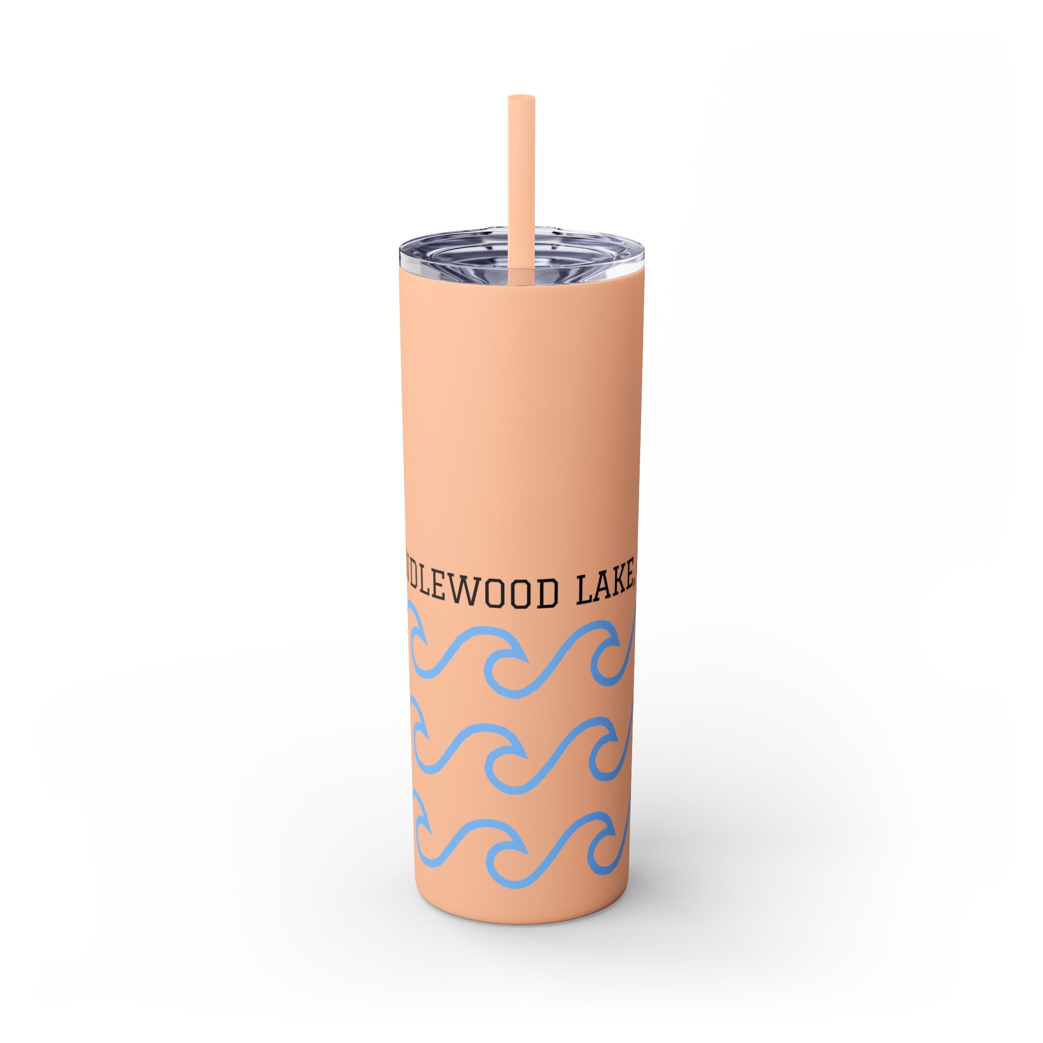 Personalized Skinny Tumbler with Straw - Coastal Waves Design, 20oz
