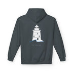 Adult- "Old Saybrook" (Front) Old Saybrook Light House (Back) - White Writing Hoodie