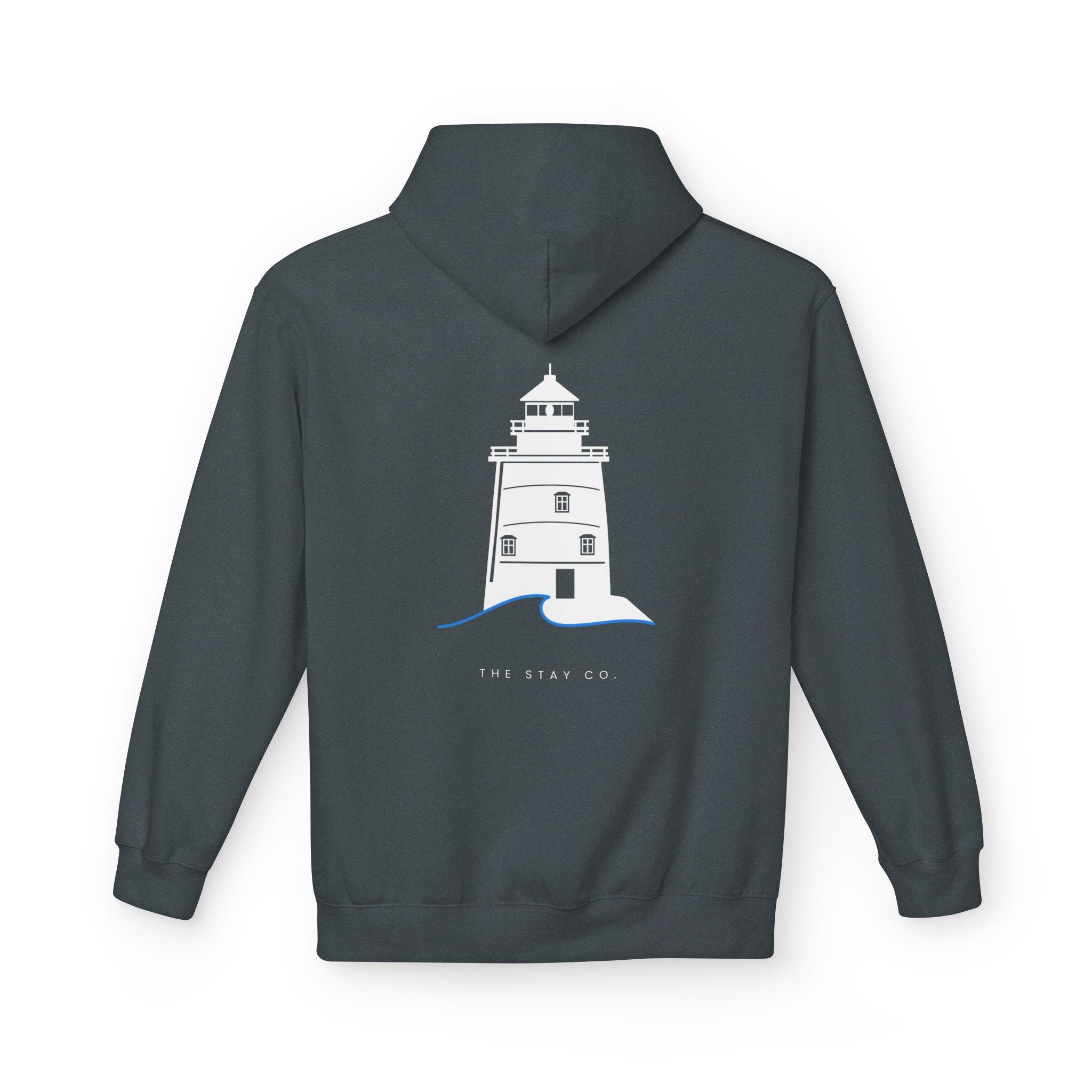Adult- "Old Saybrook" (Front) Old Saybrook Light House (Back) - White Writing Hoodie