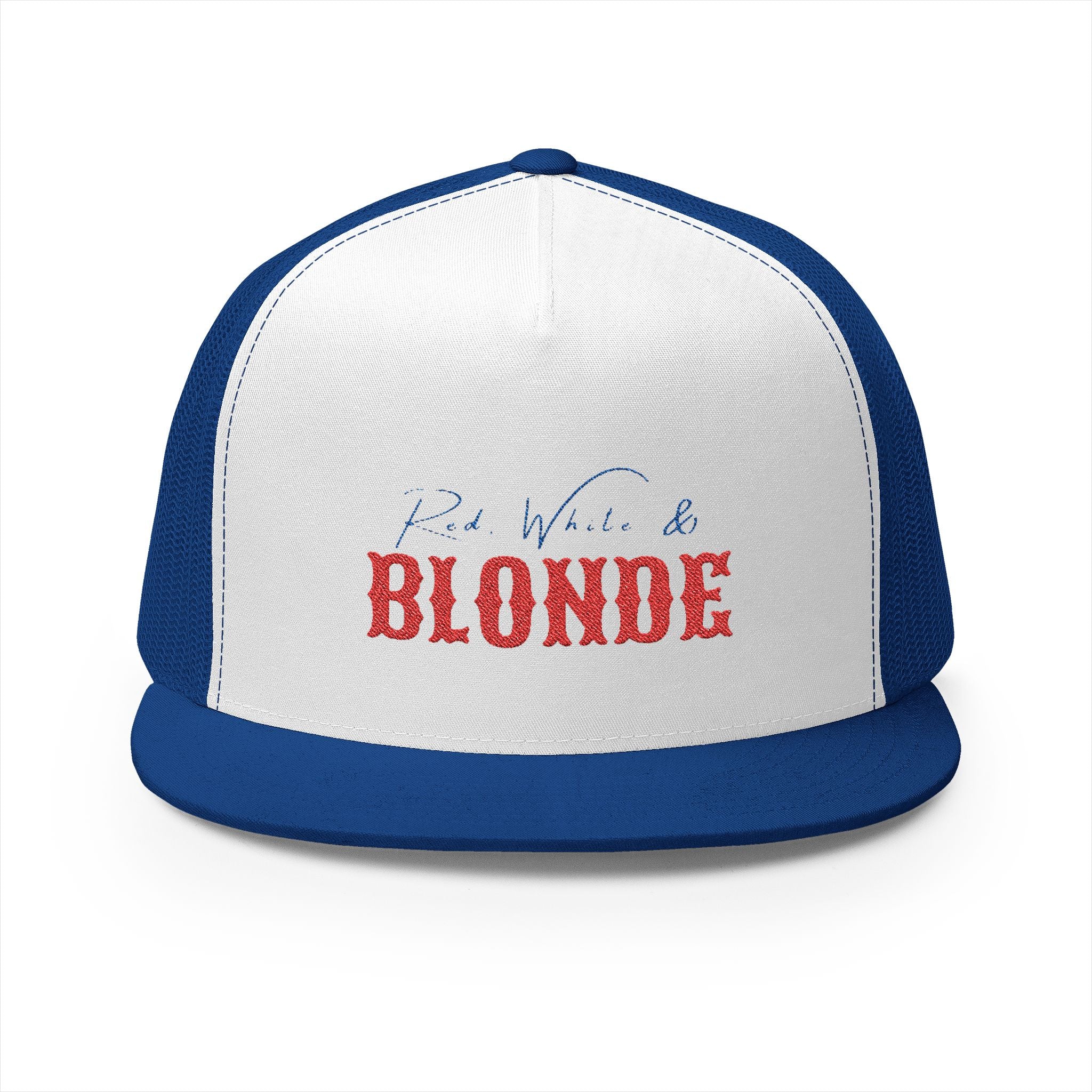 "Red, White & Blonde" -Stylish 5 Panel Trucker Cap with Embroidery, Perfect for Casual Outfits, Summer Festivals, Gifts for Friends, Birthday Parties, [...]