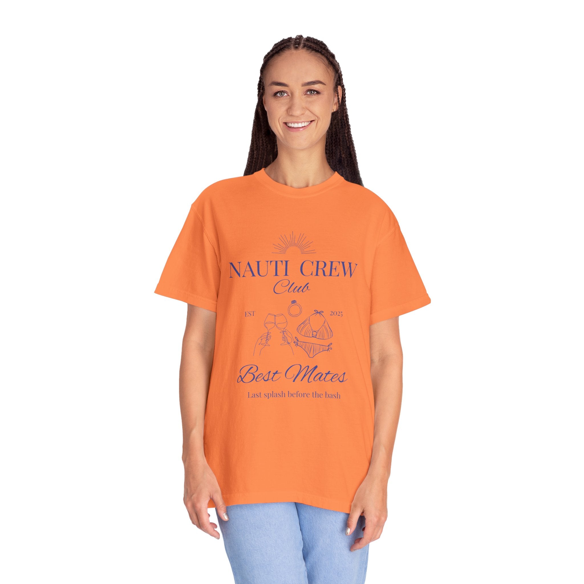 Matching shirt- "Nauti Crew-Best Mates" T-shirt, Unisex Garment-Dyed Tee for Bachelorette and Wedding Parties by the Lake-Perfect for Summer Vacations, Boating Trips, Family Gatherings