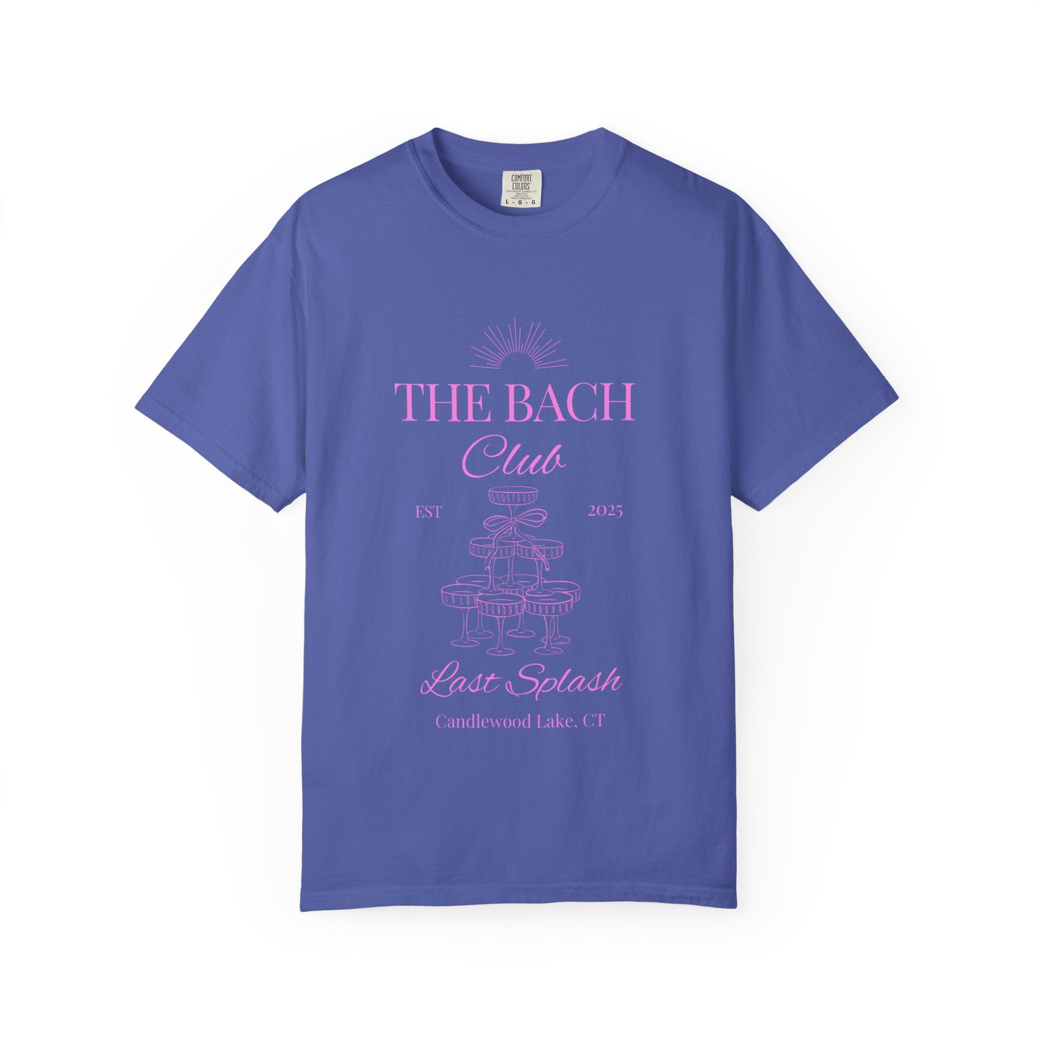 Matching "The Bach Club -Last Splash- Candlewood Lake" -T-Shirt in Pink Writing- Choose a Color- Perfect for Bachelorette and Wedding Parties- Unisex Vacation Top, Sailor Humor Apparel