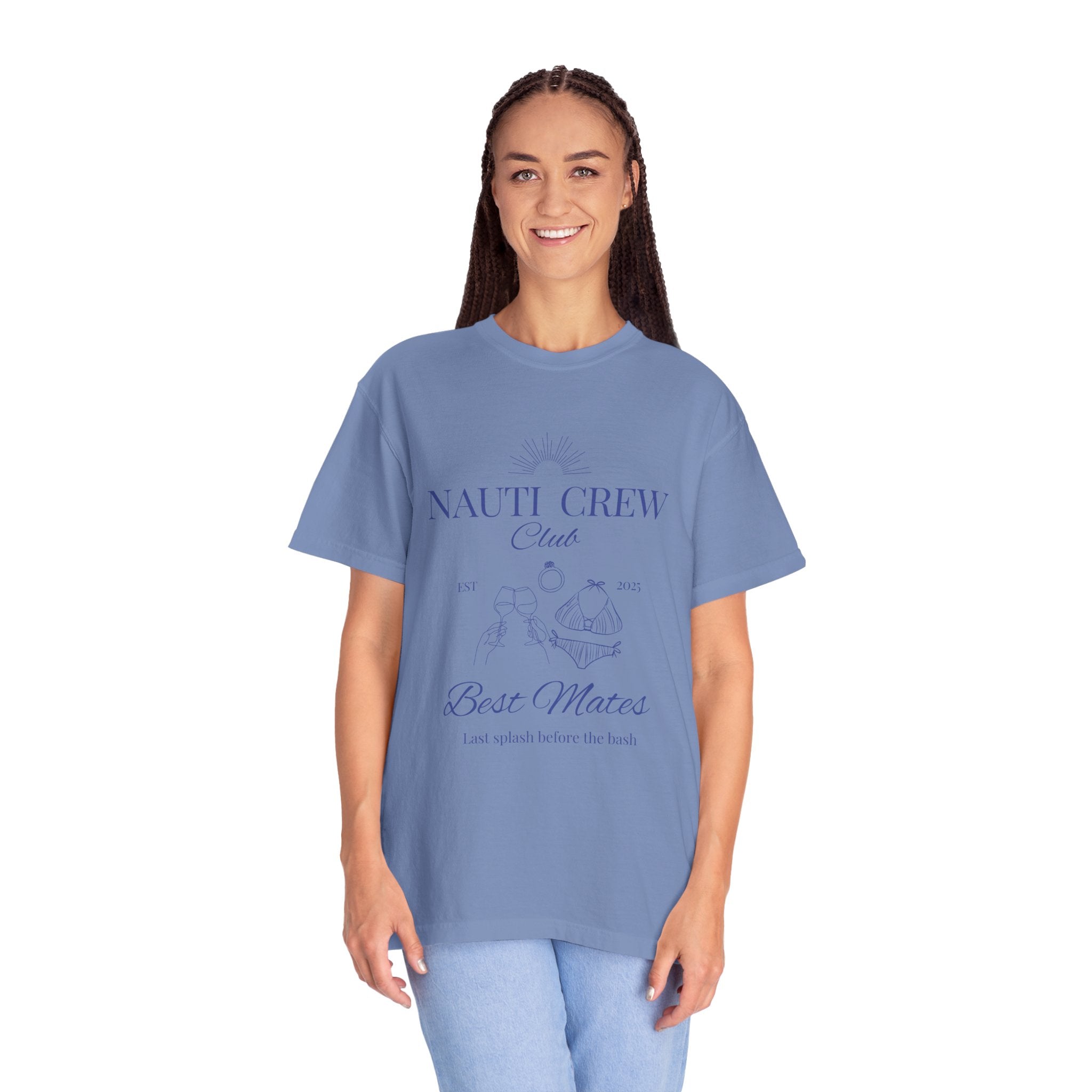 Matching shirt- "Nauti Crew-Best Mates" T-shirt, Unisex Garment-Dyed Tee for Bachelorette and Wedding Parties by the Lake-Perfect for Summer Vacations, Boating Trips, Family Gatherings