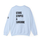 Adult- 'Merica (Front) Stars, Stripes & Sunshine (Back)- Unisex Crewneck Sweatshirt, Fourth of July, Summer Fun, Boat Days