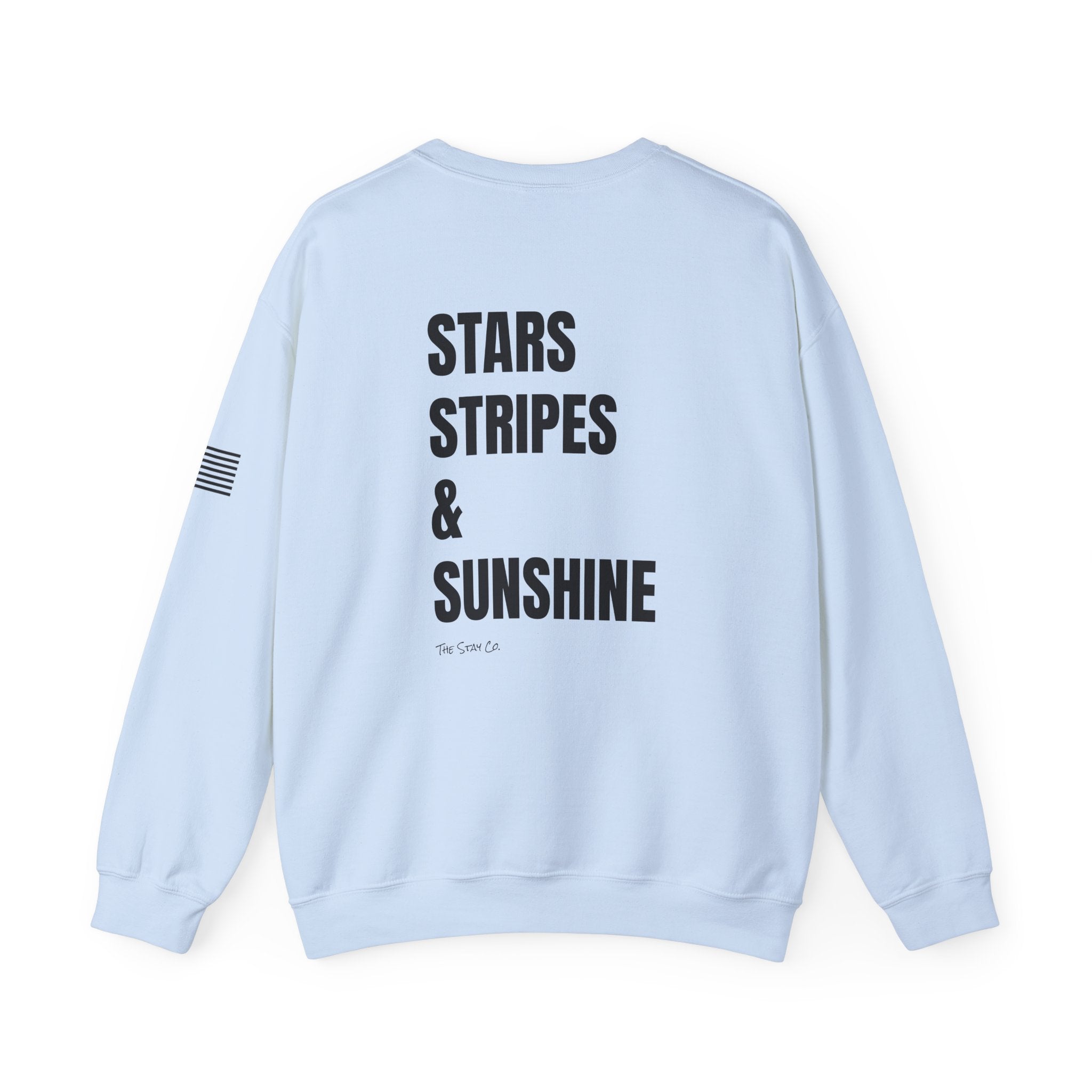 Adult- 'Merica (Front) Stars, Stripes & Sunshine (Back)- Unisex Crewneck Sweatshirt, Fourth of July, Summer Fun, Boat Days