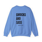 Adult- Art Teacher Crew Neck "Creativity Is Contagious" (Front)- "Smocks And Sass #ArtClub" (Back) -Crewneck Sweatshirt, Cozy Fall Apparel, Unisex Gift, Casual Style, September Vibes, Seasonal Fashion