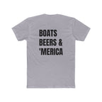 "Boats, Beers & 'Merica"-In Black Writing Patriotic Unisex Cotton Crew Tee - Perfect for BBQs, Fourth of July-Independence Day, Gifts, Boating, Casual Wear