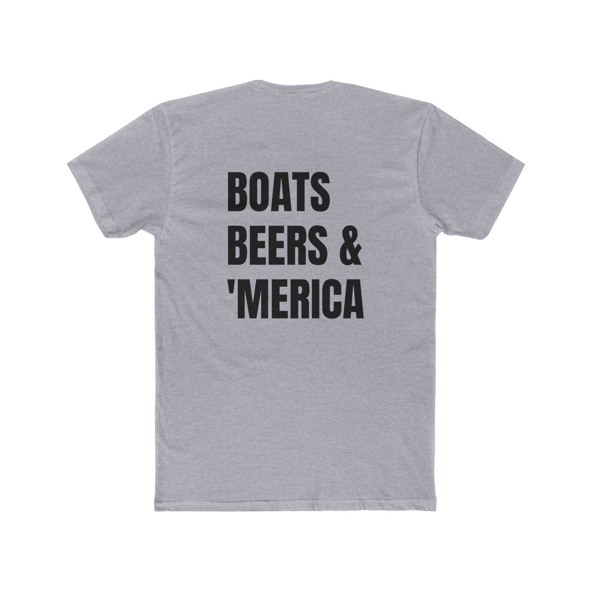 "Boats, Beers & 'Merica"-In Black Writing Patriotic Unisex Cotton Crew Tee - Perfect for BBQs, Fourth of July-Independence Day, Gifts, Boating, Casual Wear