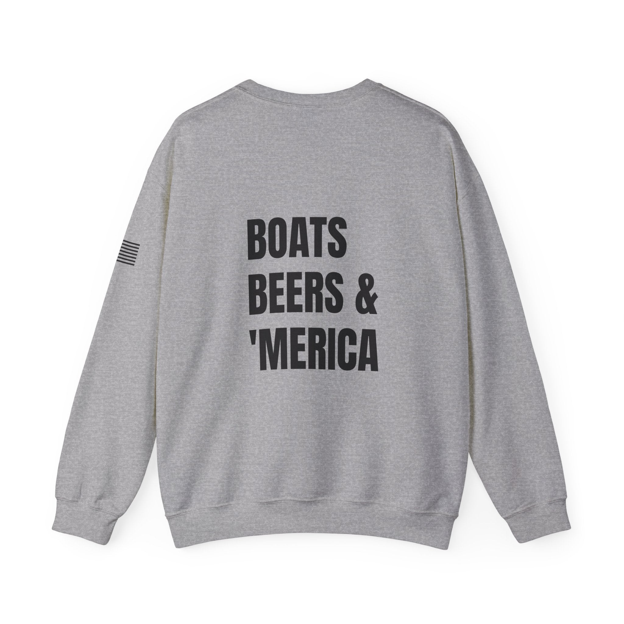 Adult- "'Merica" (Front) "Boats Beers & America" (Back)- Unisex Crewneck Sweatshirt, Fourth of July, Summer Boat Days