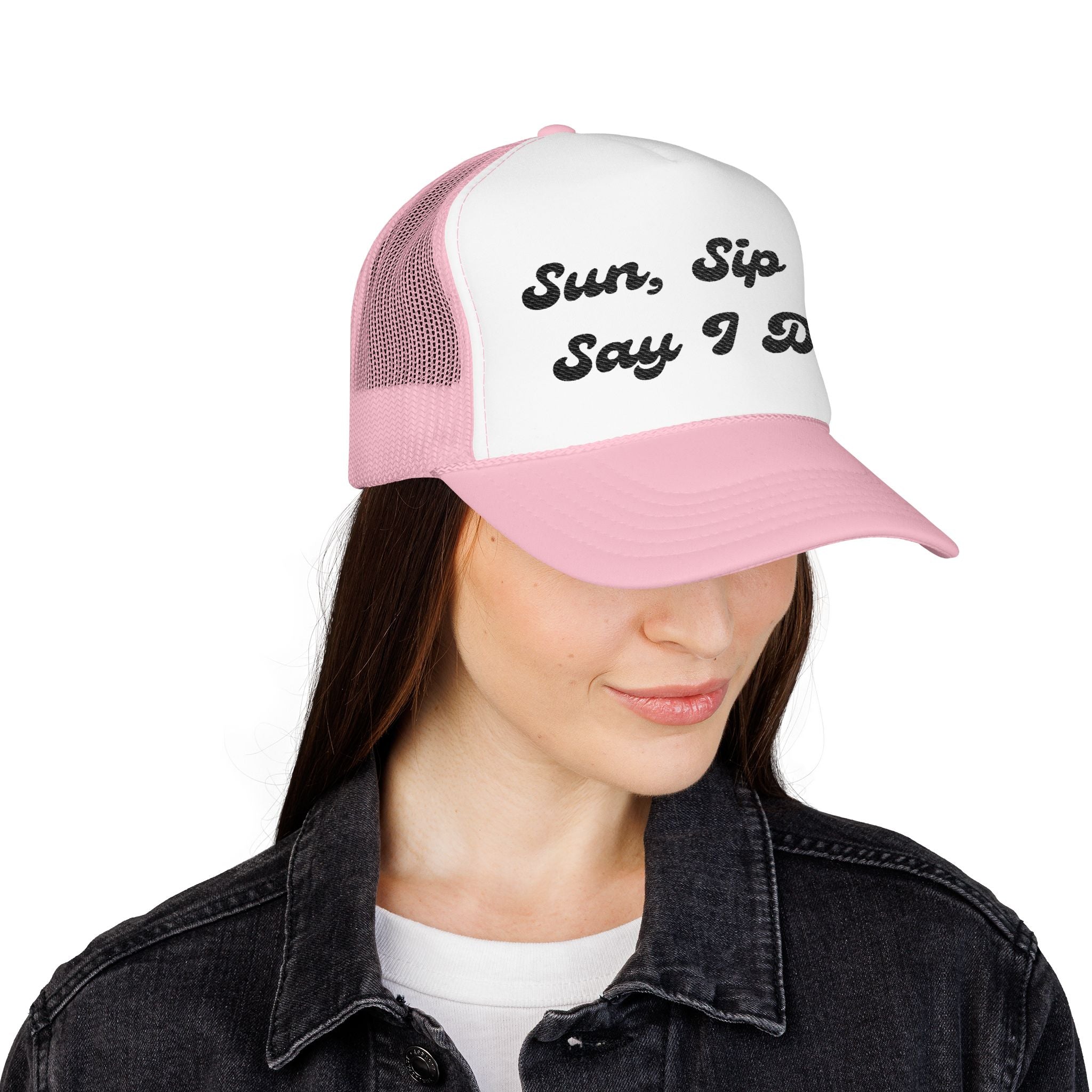 "Sun, Sip & Say I Do"- Foam Trucker Hat, Embroidered Cap, BBQ Hat, Perfect Gift for Grilling Enthusiasts, Summer BBQ Accessory, Fun Party Hat