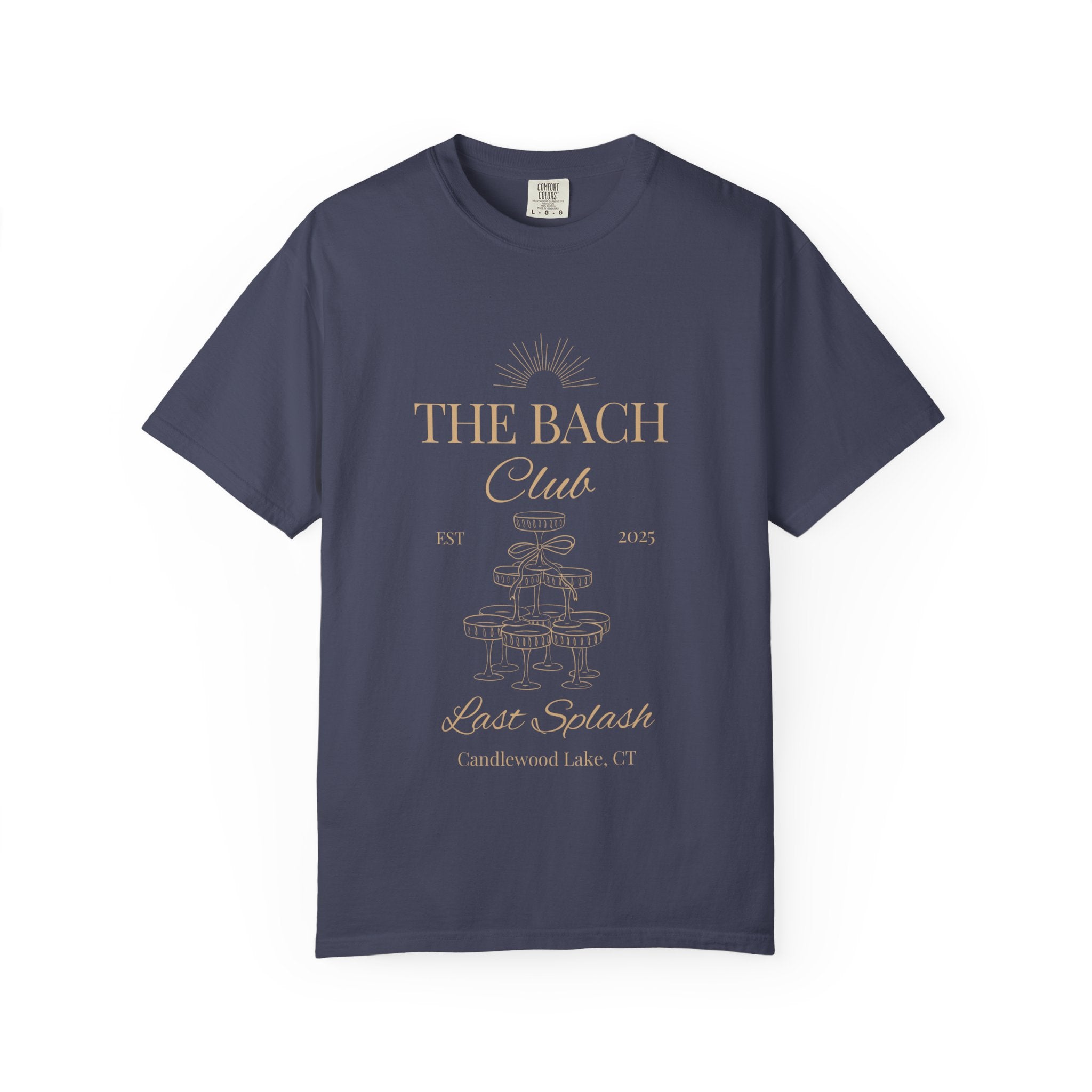 Matching "The Bach Club-Last Splash- Candlewood Lake" -In Beige Writing- Choose a Color Shirt- Perfect for Bachelorette and Wedding Parties- Unisex Vacation Top, Sailor Humor Apparel