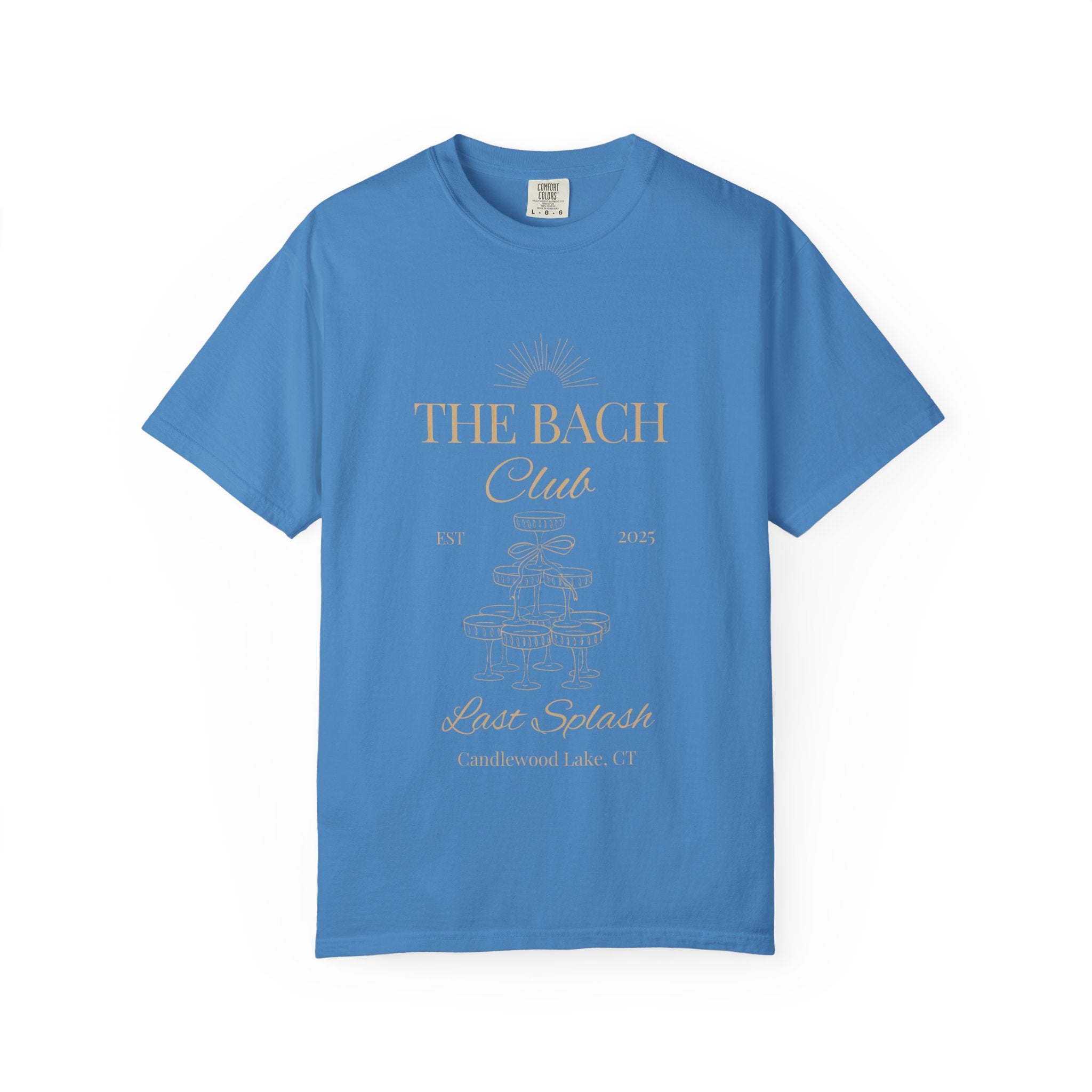 Matching "The Bach Club-Last Splash- Candlewood Lake" -In Beige Writing- Choose a Color Shirt- Perfect for Bachelorette and Wedding Parties- Unisex Vacation Top, Sailor Humor Apparel