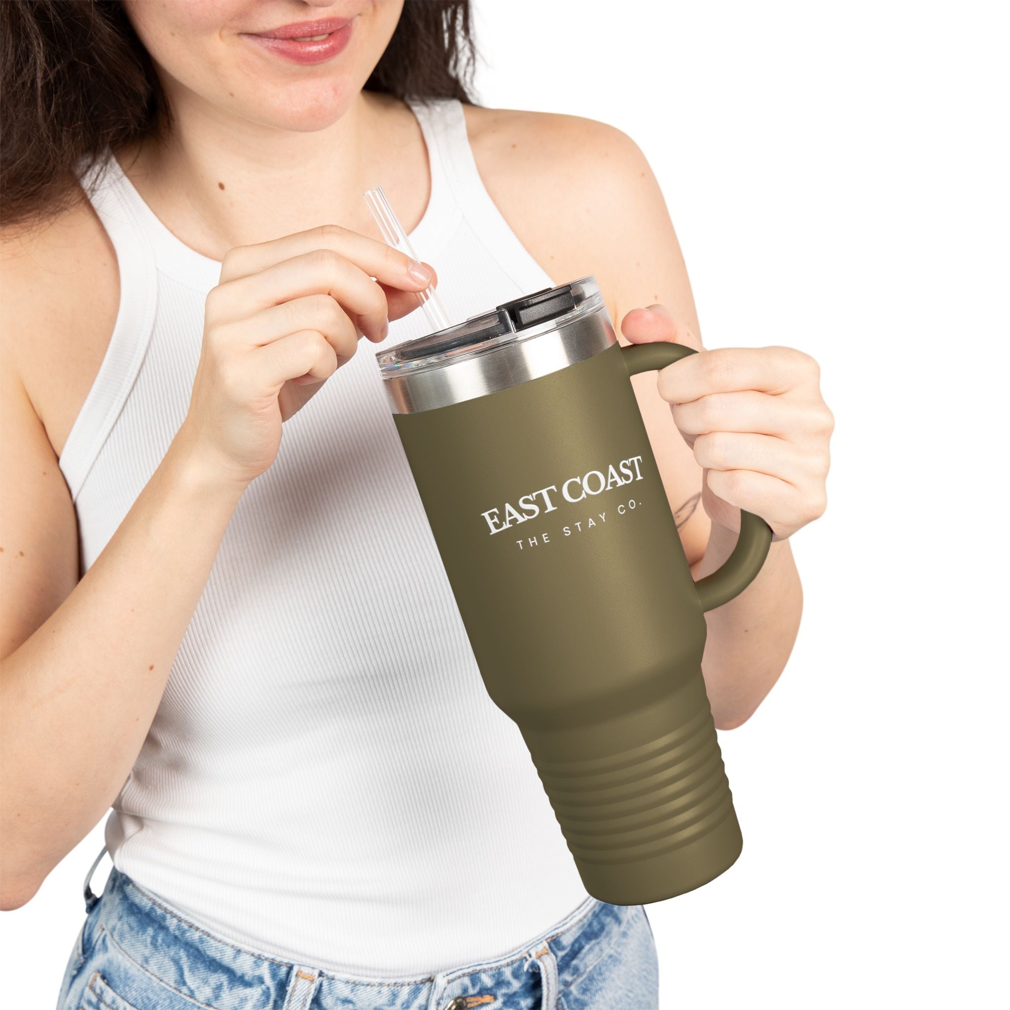 Travel Mug -40oz Insulated Cup- "East Coast" In White Writing