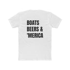 "Boats, Beers & 'Merica"-In Black Writing Patriotic Unisex Cotton Crew Tee - Perfect for BBQs, Fourth of July-Independence Day, Gifts, Boating, Casual Wear