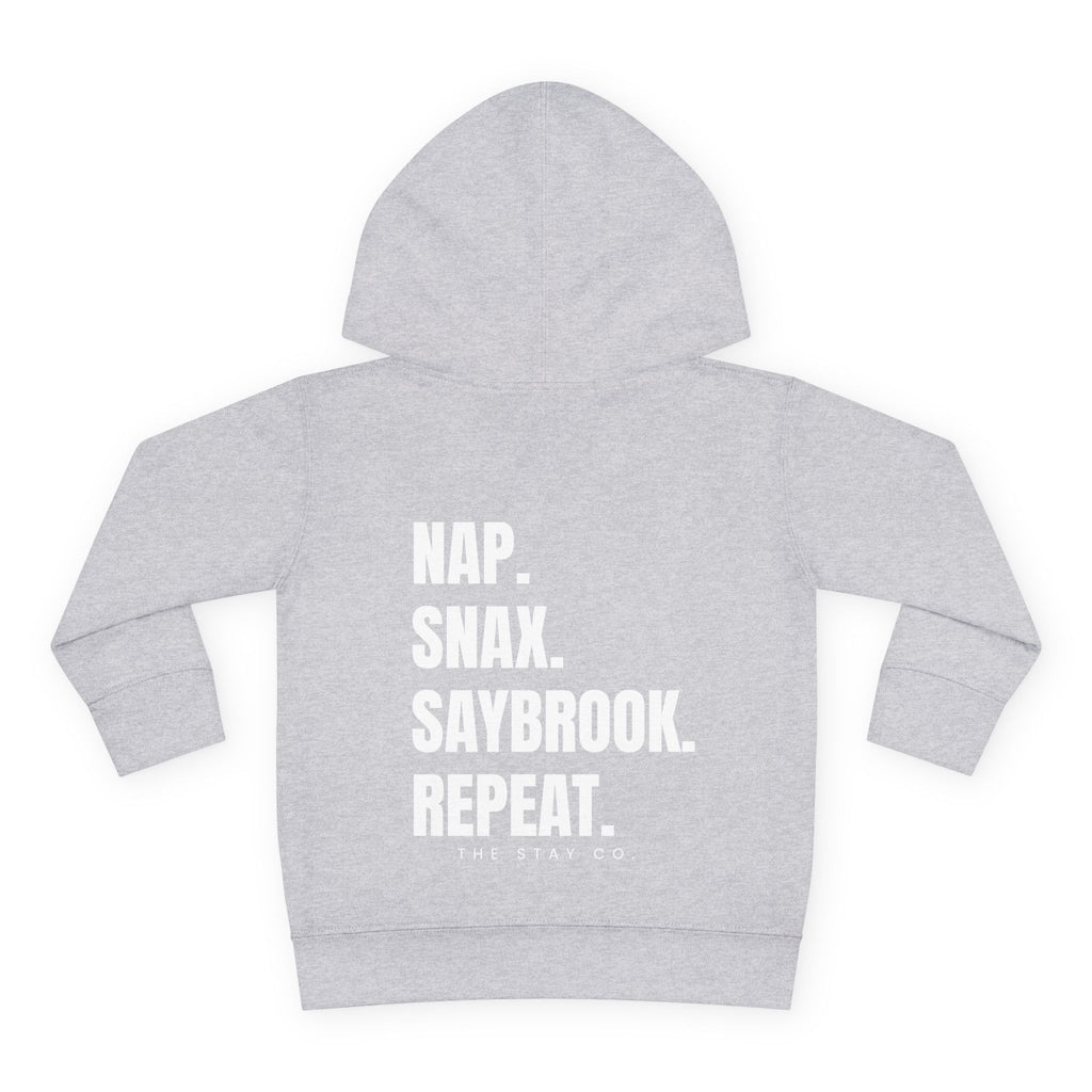 Toddler Hoodie- Saybrook Manor Association Logo on Front - "NAP. SNAX. SAYBROOK. REPEAT."