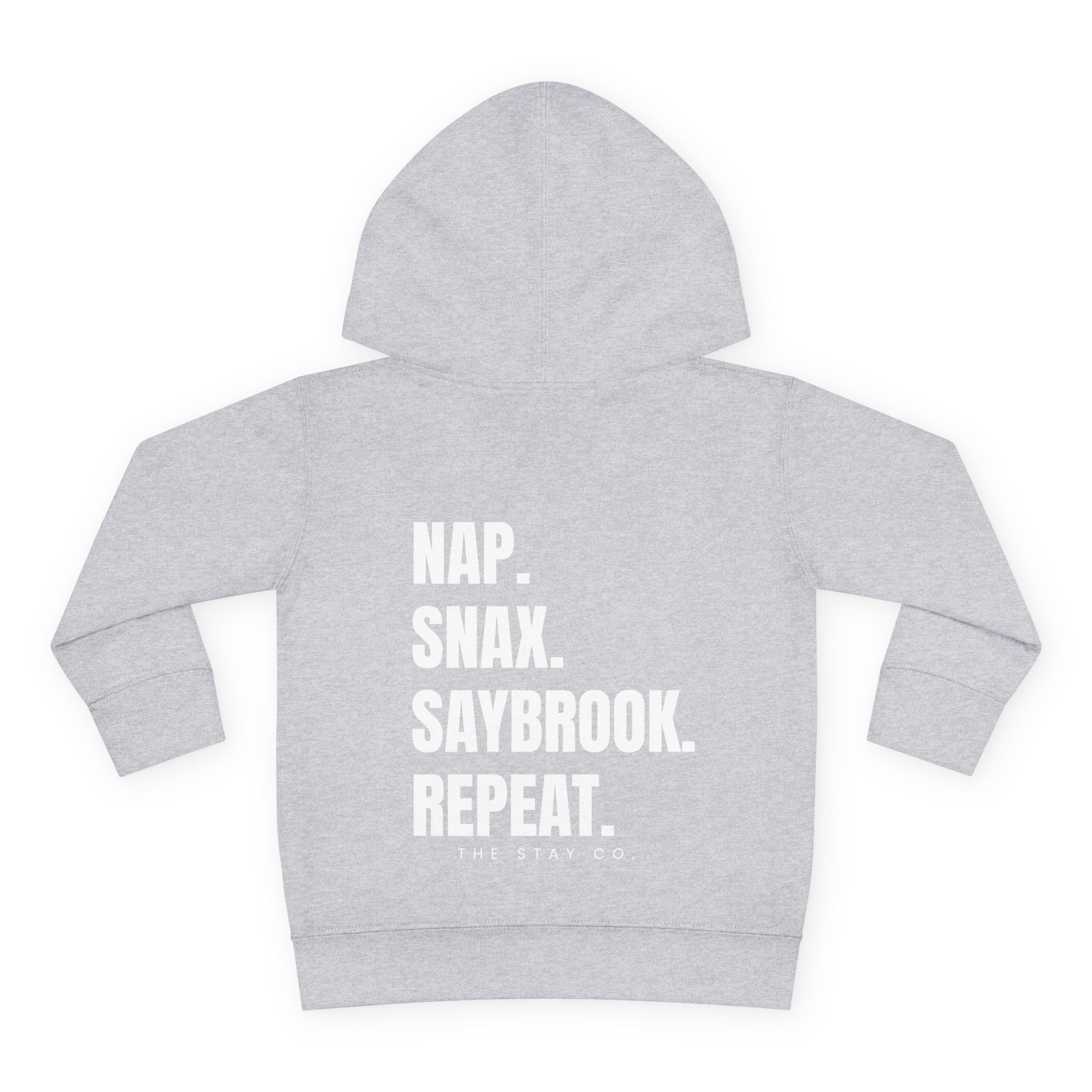 Toddler Hoodie- Saybrook Manor Association Logo on Front - "NAP. SNAX. SAYBROOK. REPEAT."