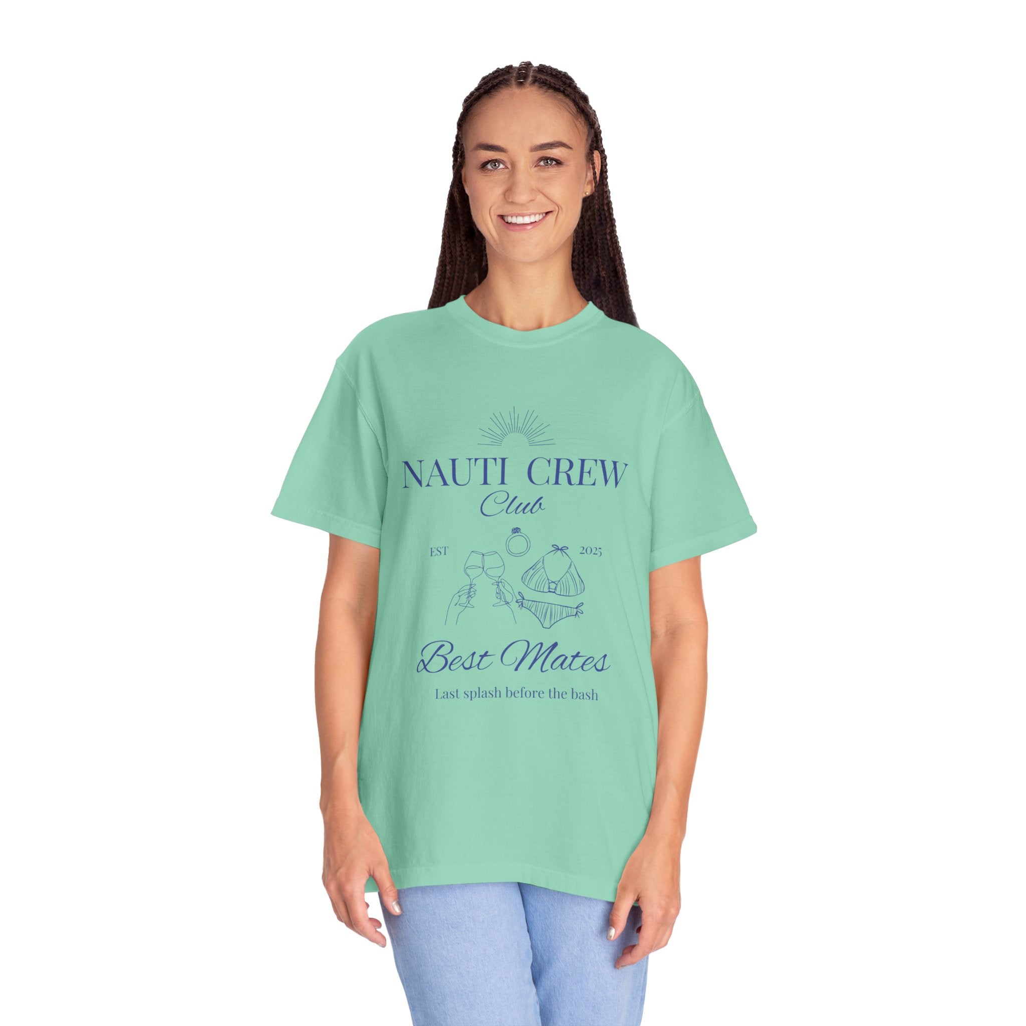 Matching shirt- "Nauti Crew-Best Mates" T-shirt, Unisex Garment-Dyed Tee for Bachelorette and Wedding Parties by the Lake-Perfect for Summer Vacations, Boating Trips, Family Gatherings