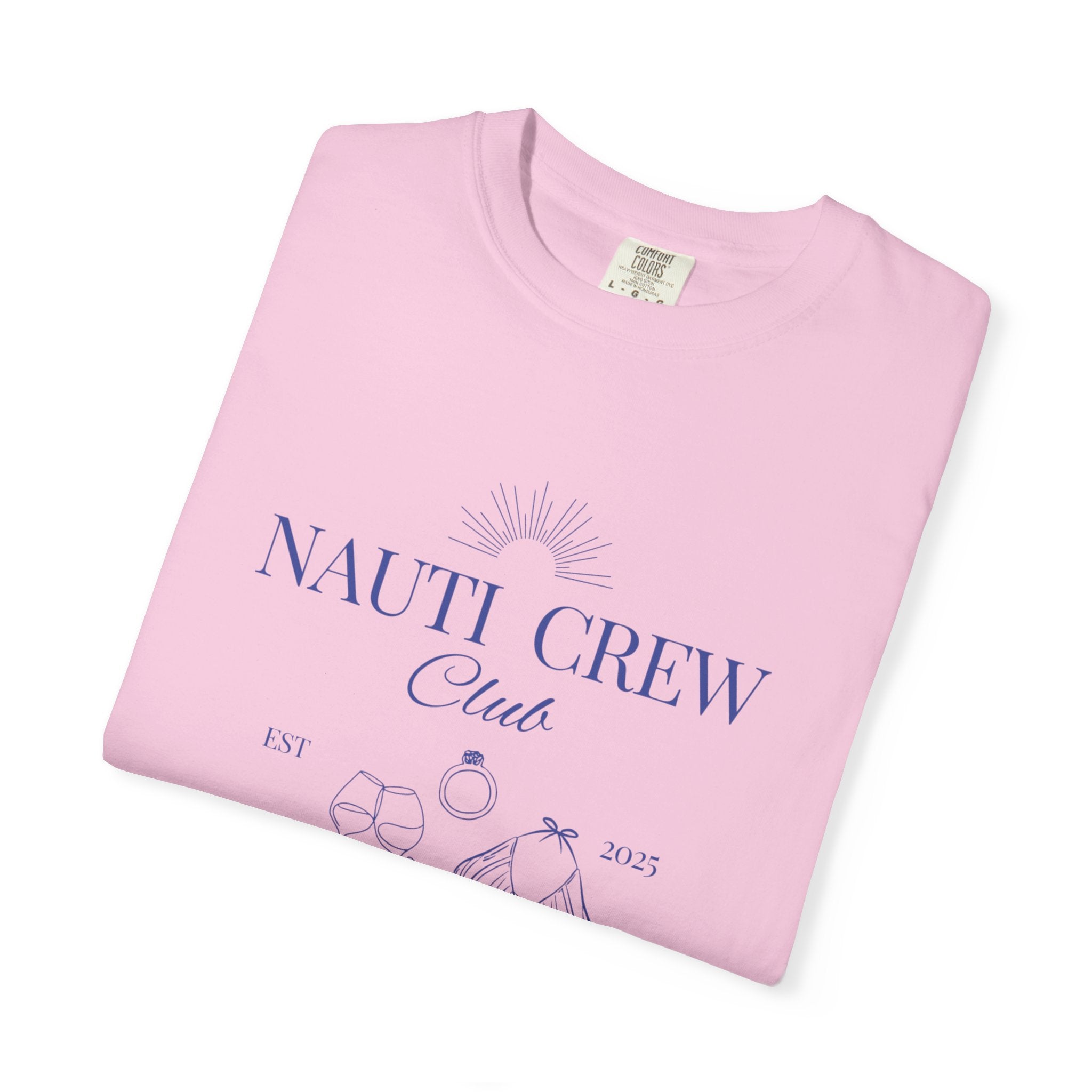 Matching shirt- "Nauti Crew-Best Mates" T-shirt, Unisex Garment-Dyed Tee for Bachelorette and Wedding Parties by the Lake-Perfect for Summer Vacations, Boating Trips, Family Gatherings