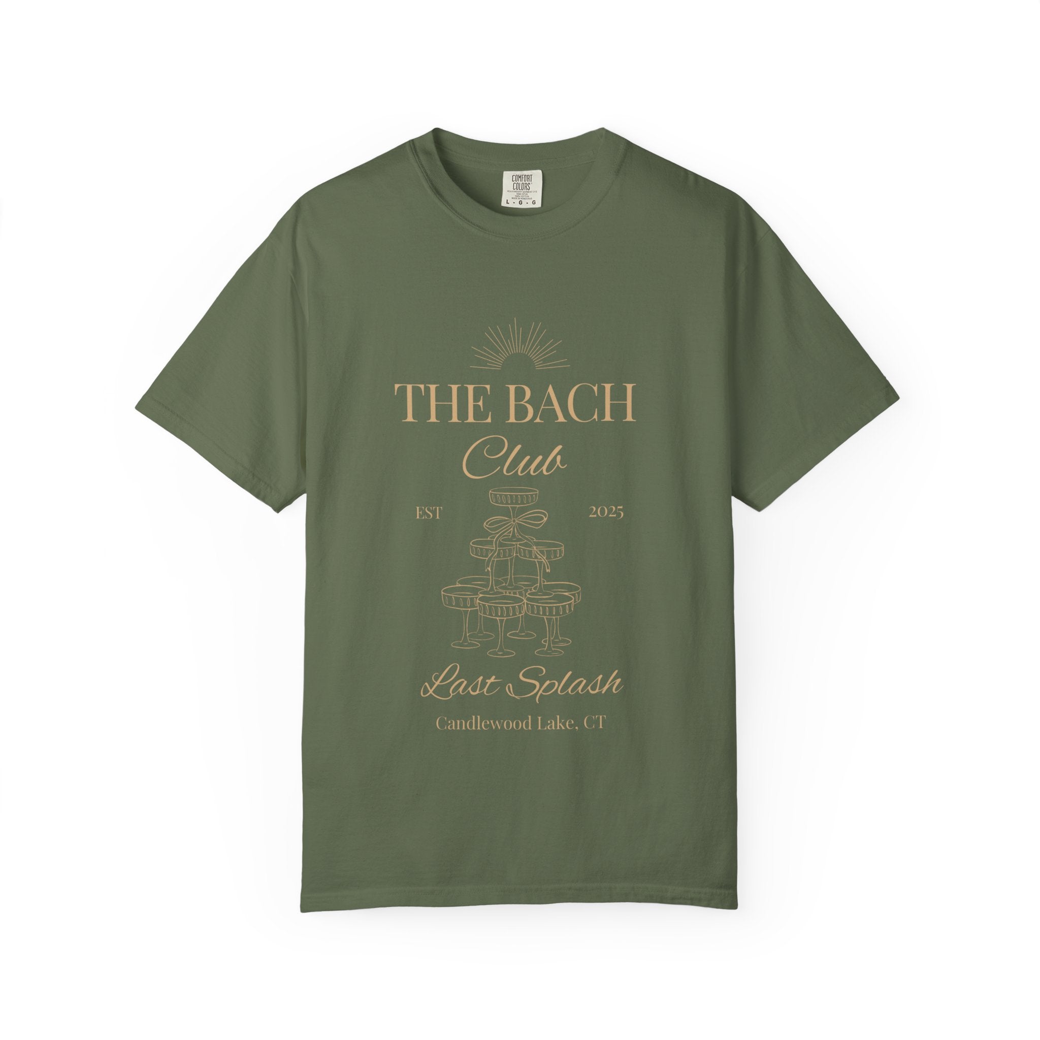 Matching "The Bach Club-Last Splash- Candlewood Lake" -In Beige Writing- Choose a Color Shirt- Perfect for Bachelorette and Wedding Parties- Unisex Vacation Top, Sailor Humor Apparel