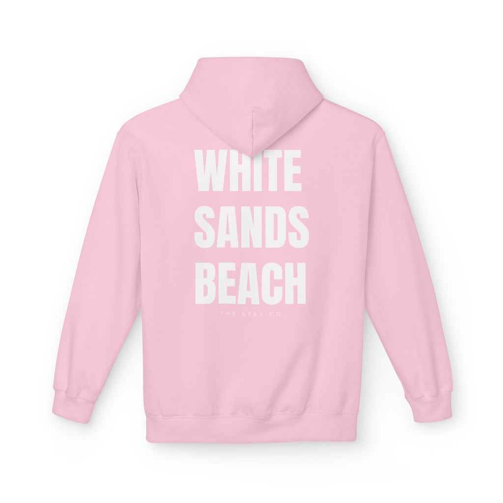 Adult- "Out Of Office" (Front) "White Sands Beach" (Back) - White Writing Hoodie