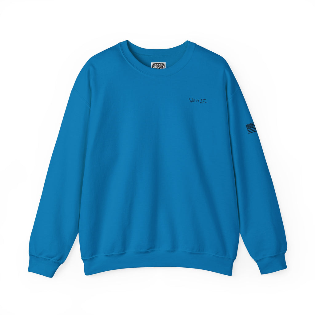 Adult- "Salty AF..." (Front) "White Sands Beach -Old Lyme, CT" (Back) With Flag on Sleeve- Unisex Crewneck