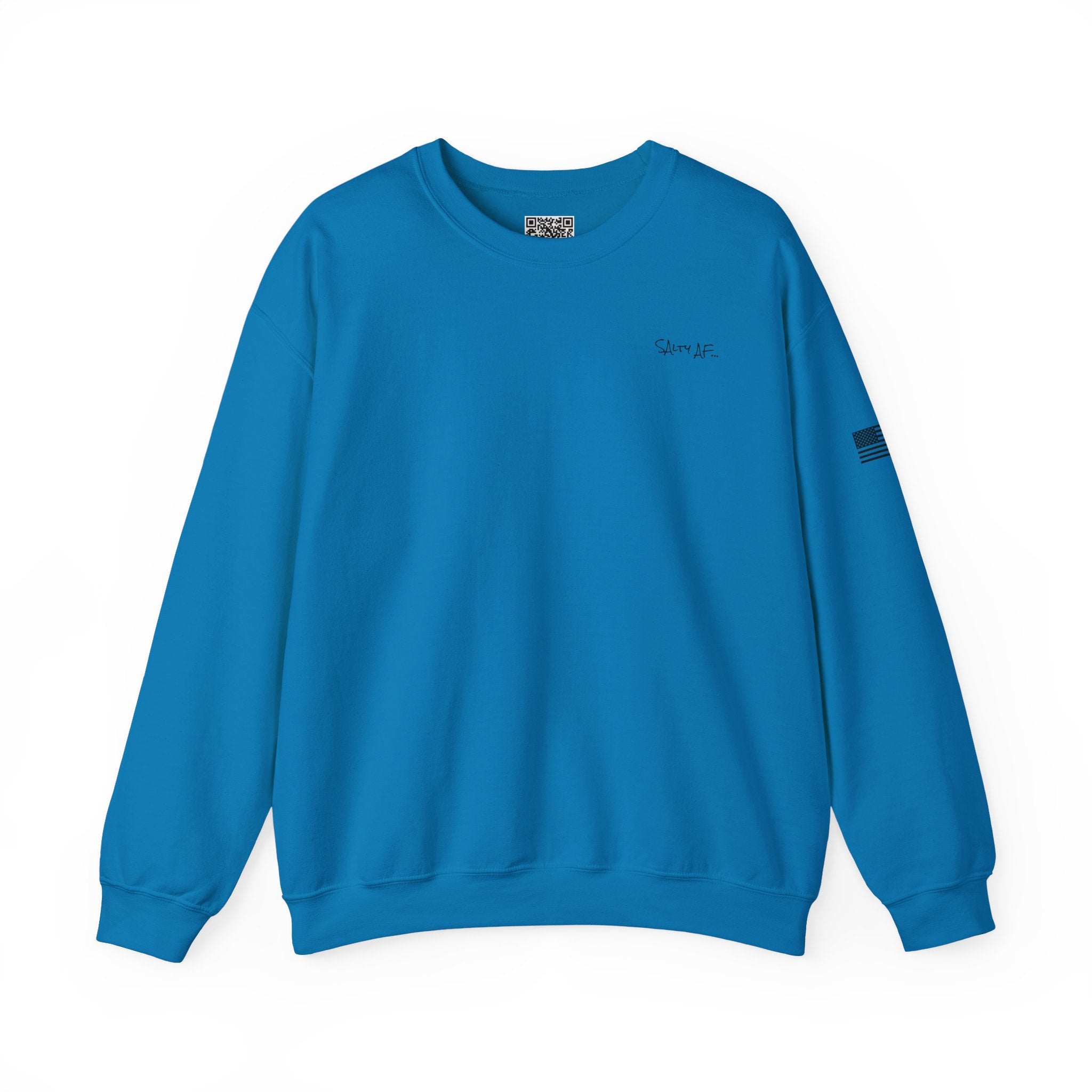 Adult- "Salty AF..." (Front) "White Sands Beach -Old Lyme, CT" (Back) With Flag on Sleeve- Unisex Crewneck