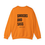 Adult- Art Teacher Crew Neck "Creativity Is Contagious" (Front)- "Smocks And Sass #ArtClub" (Back) -Crewneck Sweatshirt, Cozy Fall Apparel, Unisex Gift, Casual Style, September Vibes, Seasonal Fashion