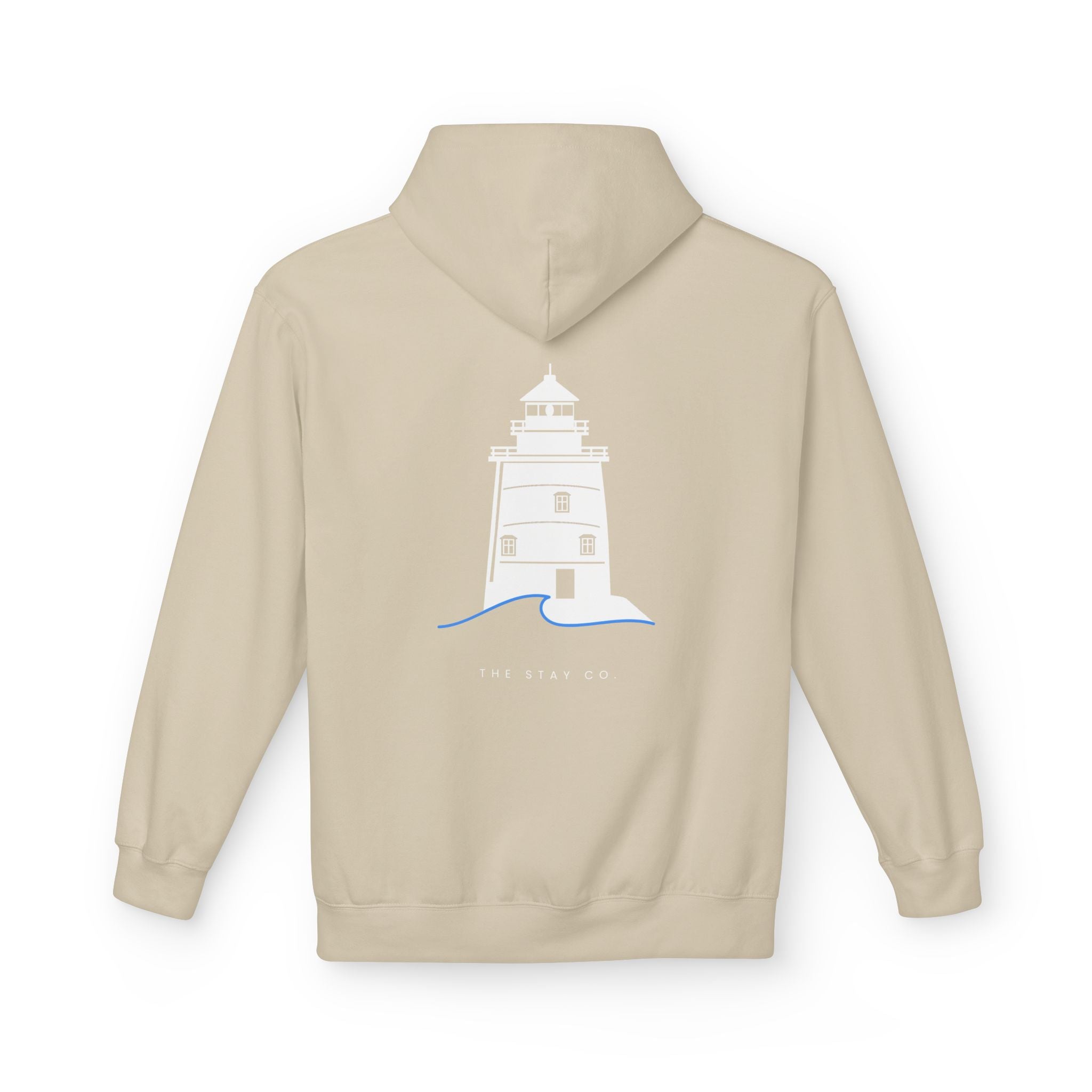Adult- "Old Saybrook" (Front) Old Saybrook Light House (Back) - White Writing Hoodie