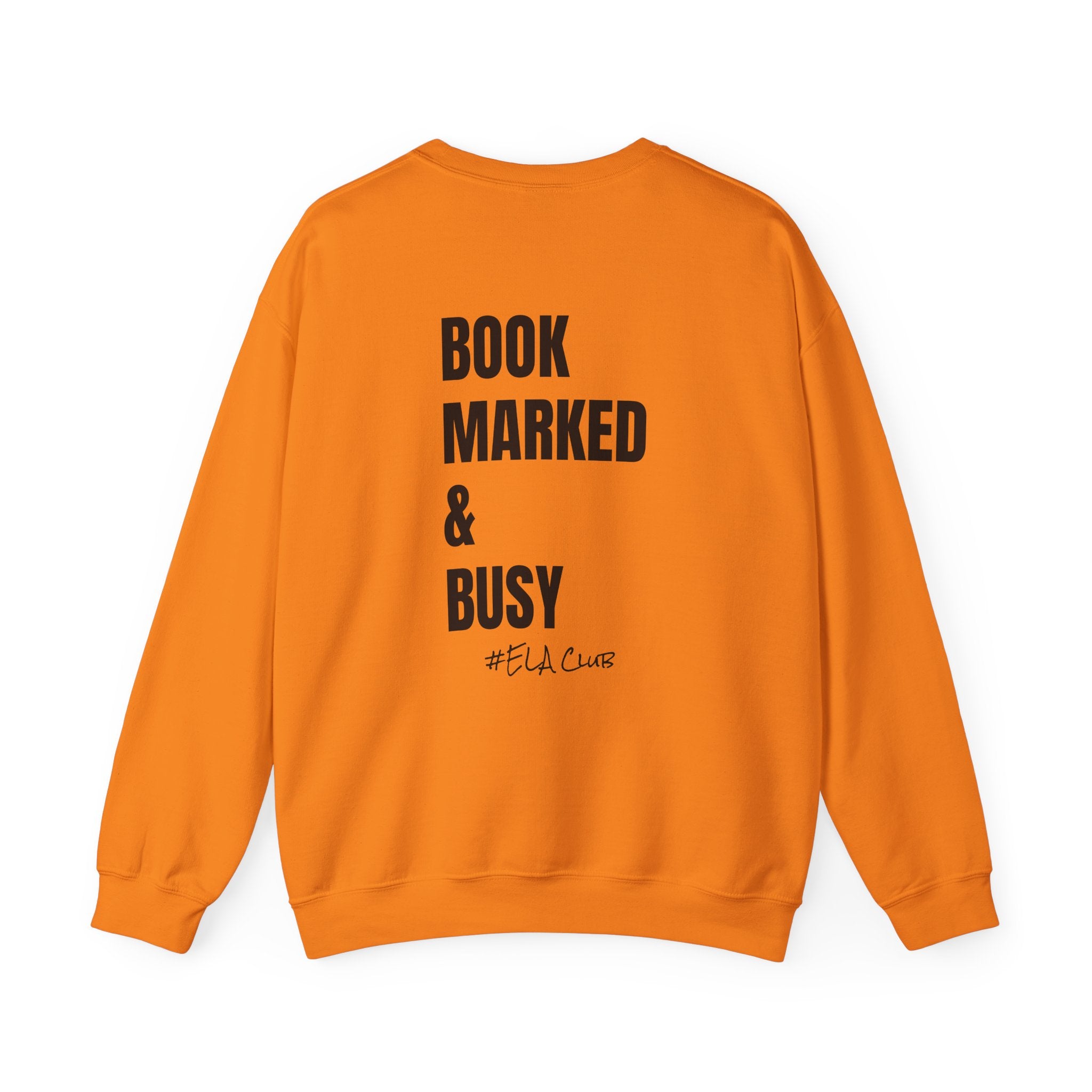 Adult-ELA Teacher Crew Neck " Grammer Guru" (Front)  "Bookmarked & Busy #ELA Club" (Back) -Crewneck Sweatshirt, Cozy Fall Apparel, Unisex Gift, Casual Style, September Vibes, Seasonal Fashion