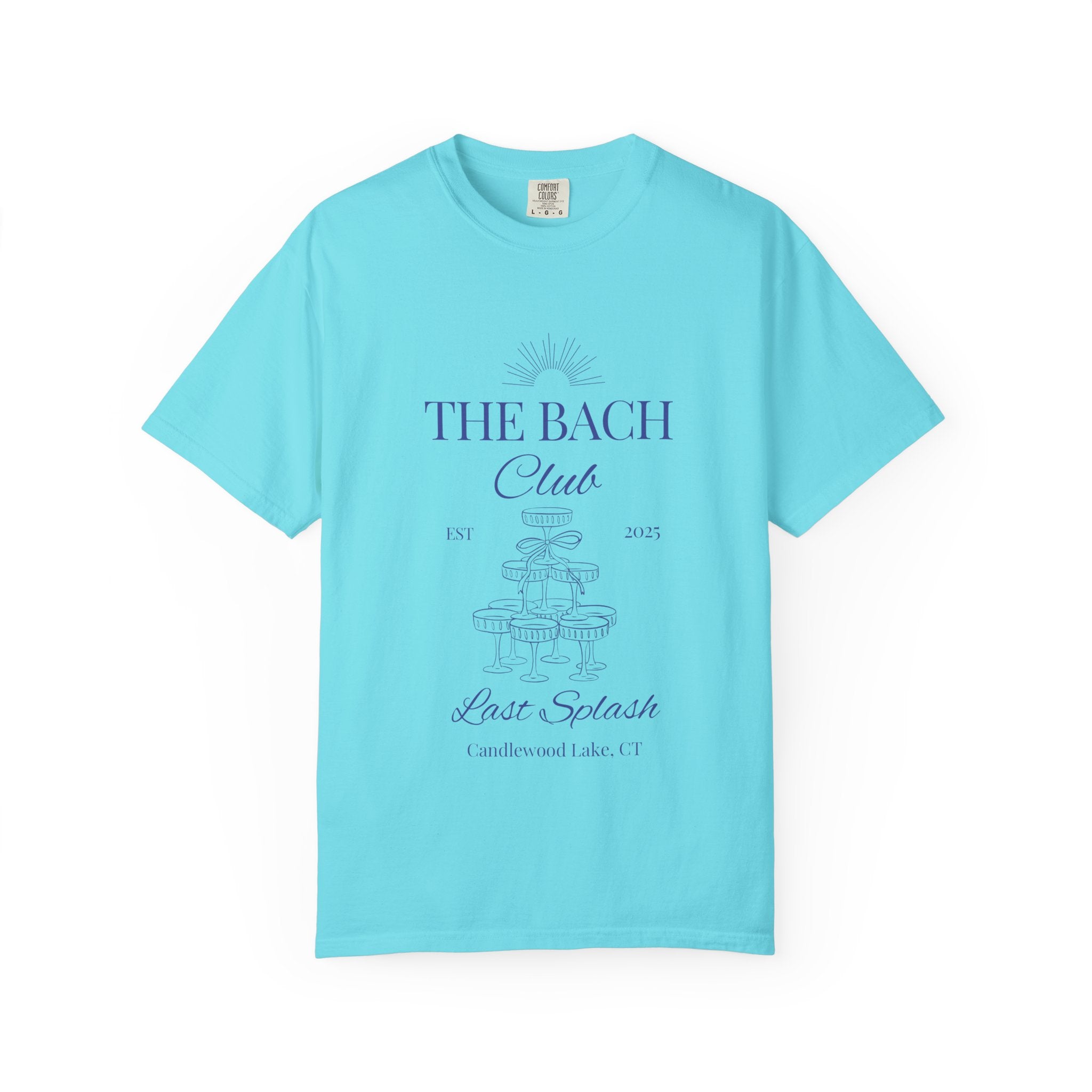 Matching "The Bach Club -Last Splash- Candlewood Lake" -T-Shirt in Blue Writing-Choose a Color-  Perfect for Bachelorette and Wedding Parties- Unisex Vacation Top, Sailor Humor Apparel