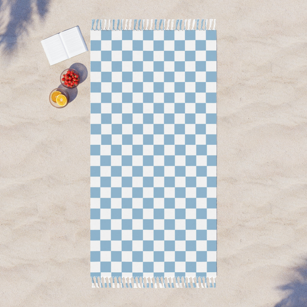 Boho Beach Towel in Blue- Cozy Bath Towel, Summer Picnic Blanket, Travel Towel, Minimalist Beach Gear