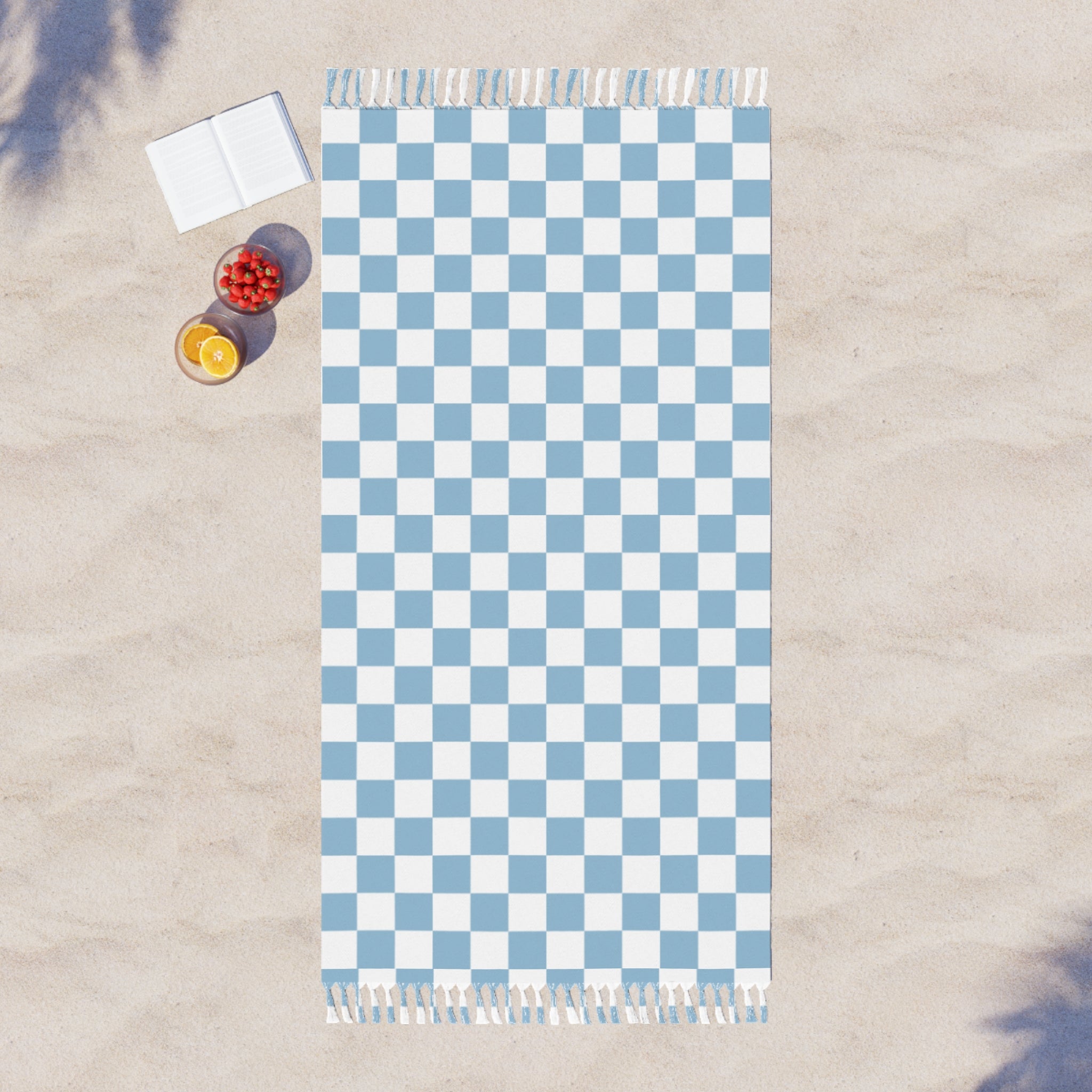 Boho Beach Towel in Blue- Cozy Bath Towel, Summer Picnic Blanket, Travel Towel, Minimalist Beach Gear
